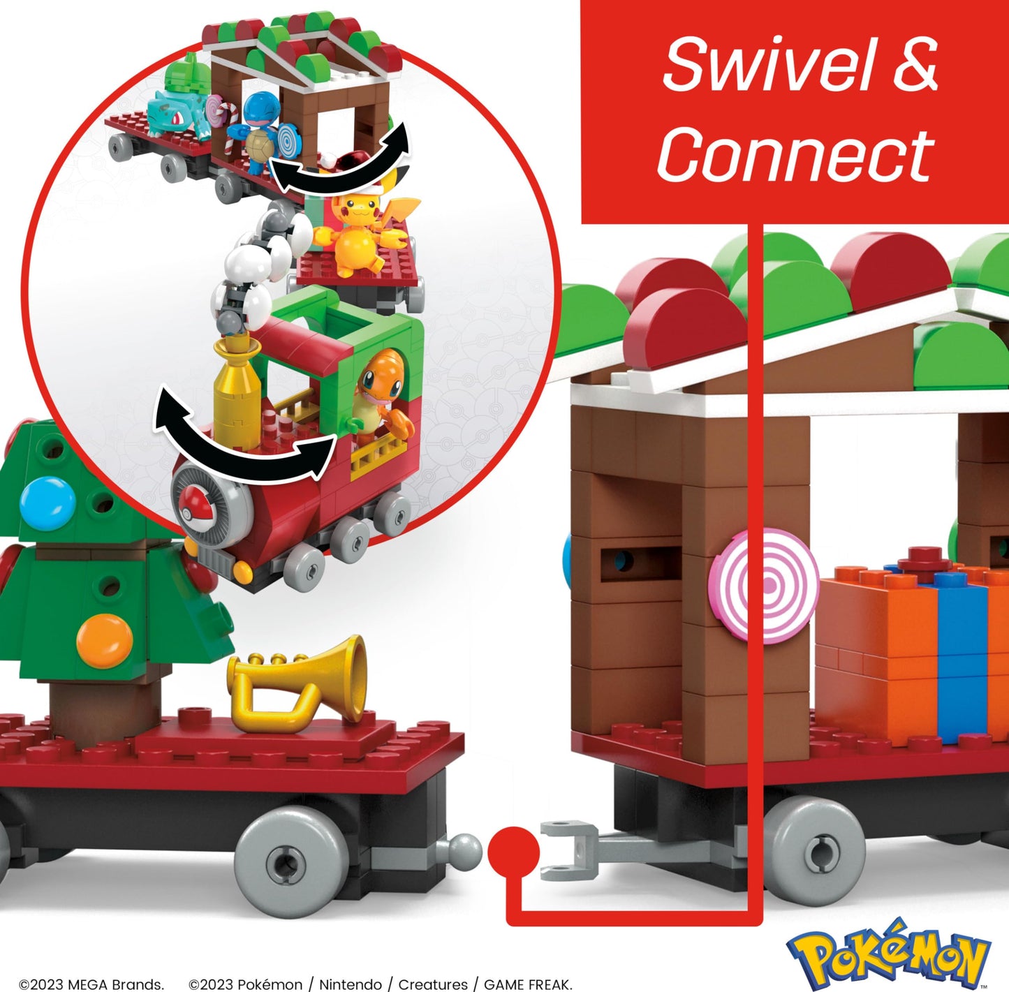 MEGA Pokemon Action Figure Building Toys, Holiday Train with 373 Pieces, 4 Poseable Characters, Gift Idea for Kids