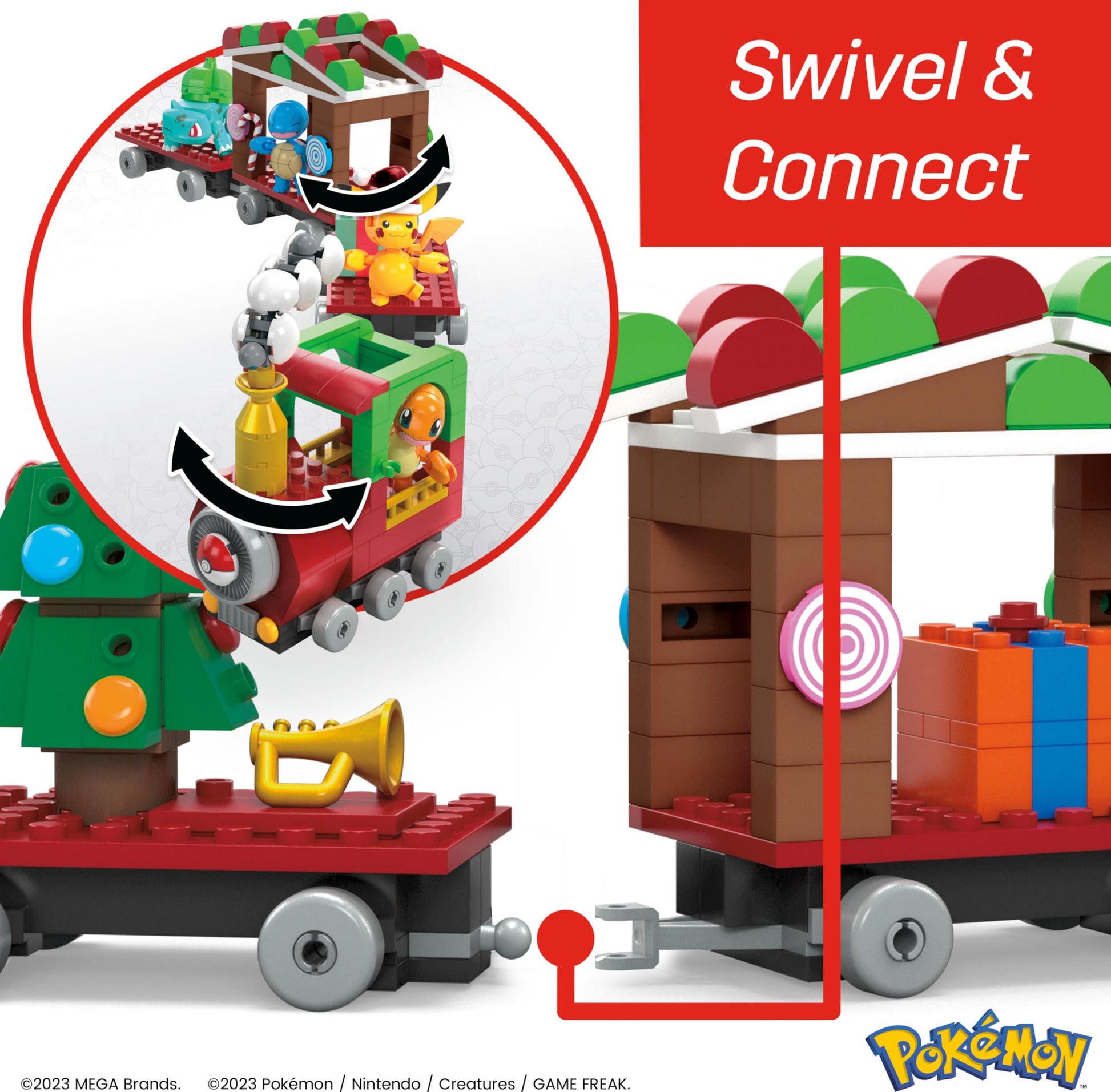 MEGA Pokemon Action Figure Building Toys, Holiday Train with 373 Pieces, 4 Poseable Characters, Gift Idea for Kids