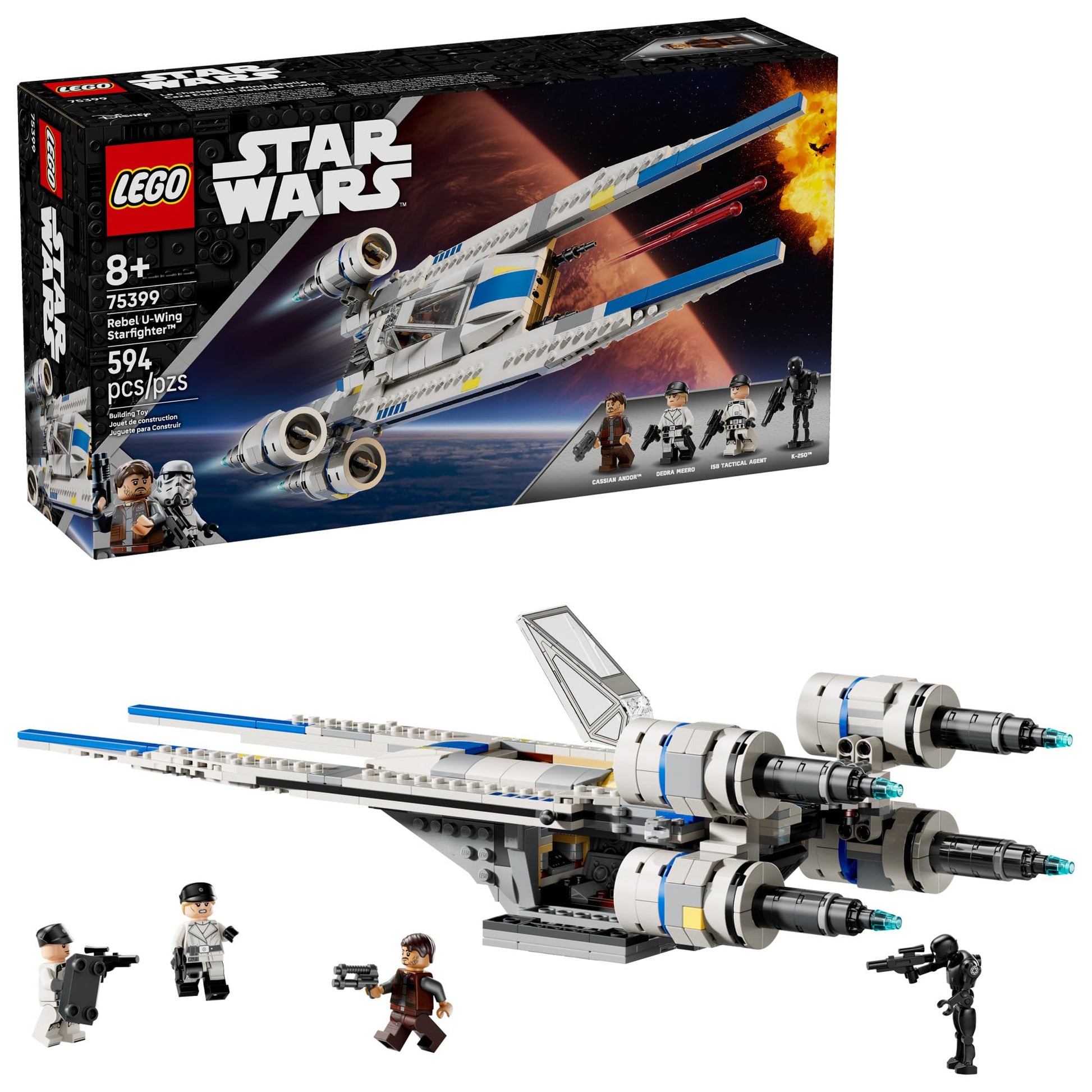 LEGO Star Wars Rebel U-Wing Starfighter Building Set - Includes Cassian Andor, Dedra Meero and K-2SO - Model Action Toy - Birthday Gift Idea for Boys