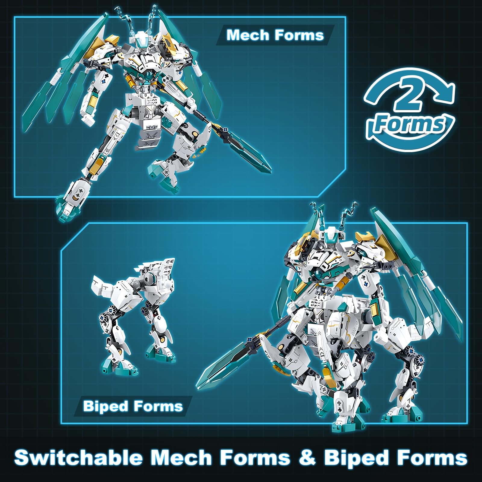 HIGH GODO Dragon Transforming Mech Building Blocks Set, 2 in 1 Warrior City Action Robot Model Building Kit, 731 Pieces Cool Rider Mech Toys Gift