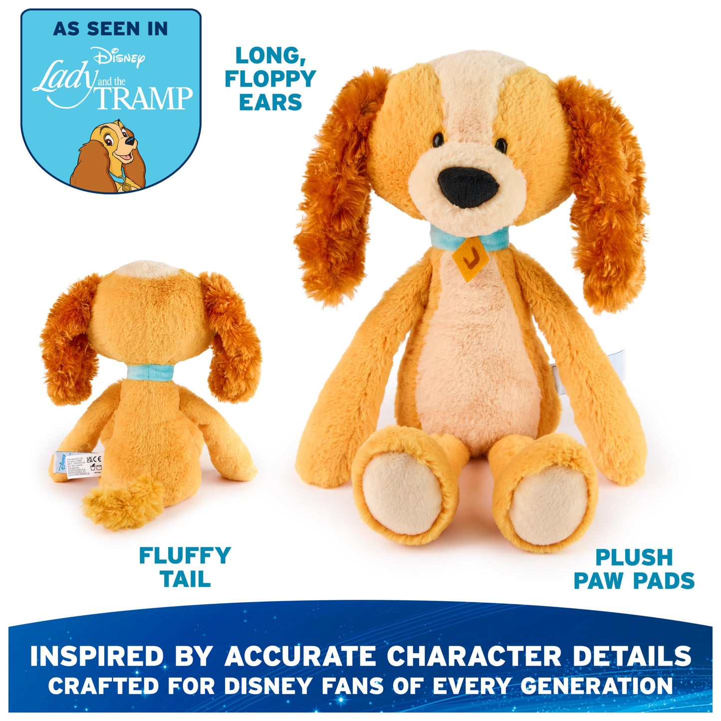 GUND Disney Official Lady Toothpick 15-Inch Floppy Dog Plush Toy, Ages 1+