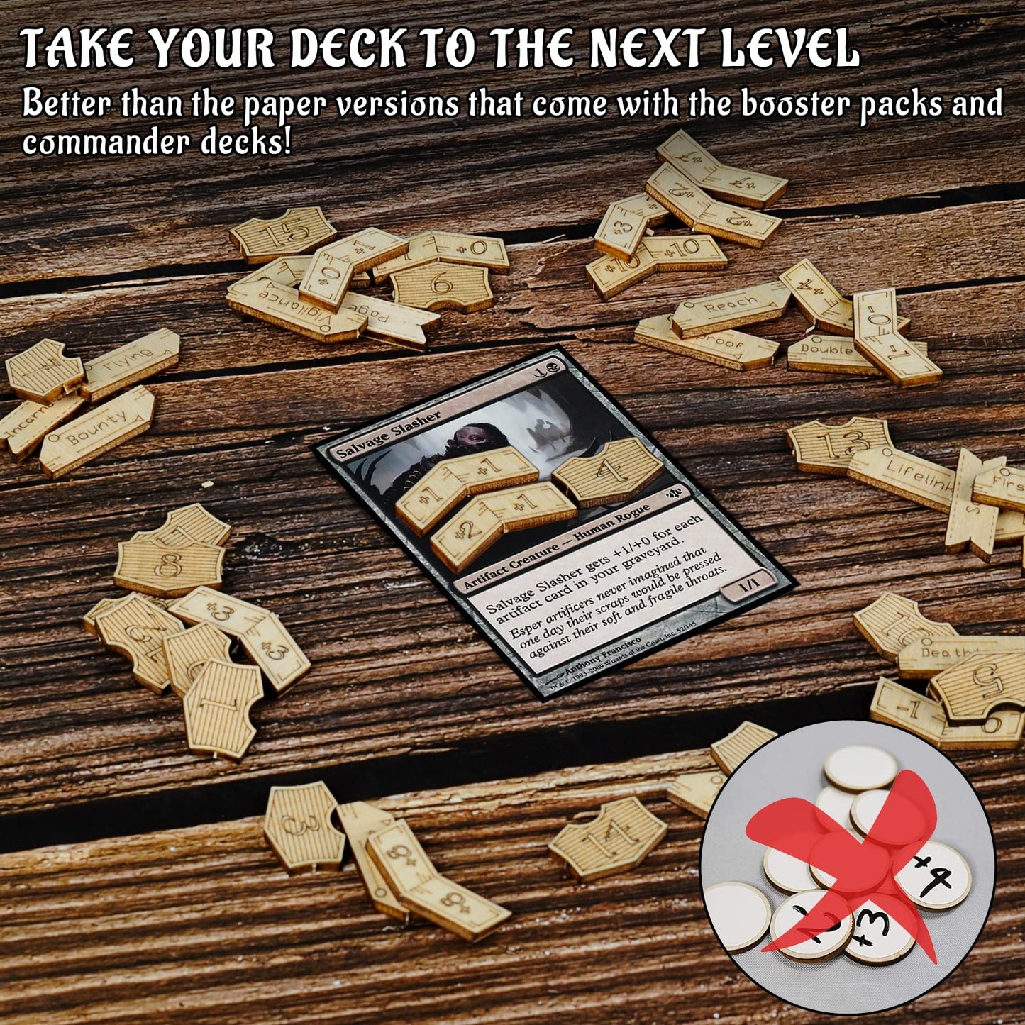 CZYY Wooden MTG Counter Set, 194 Laser-Cut Ability & Buff Tokens