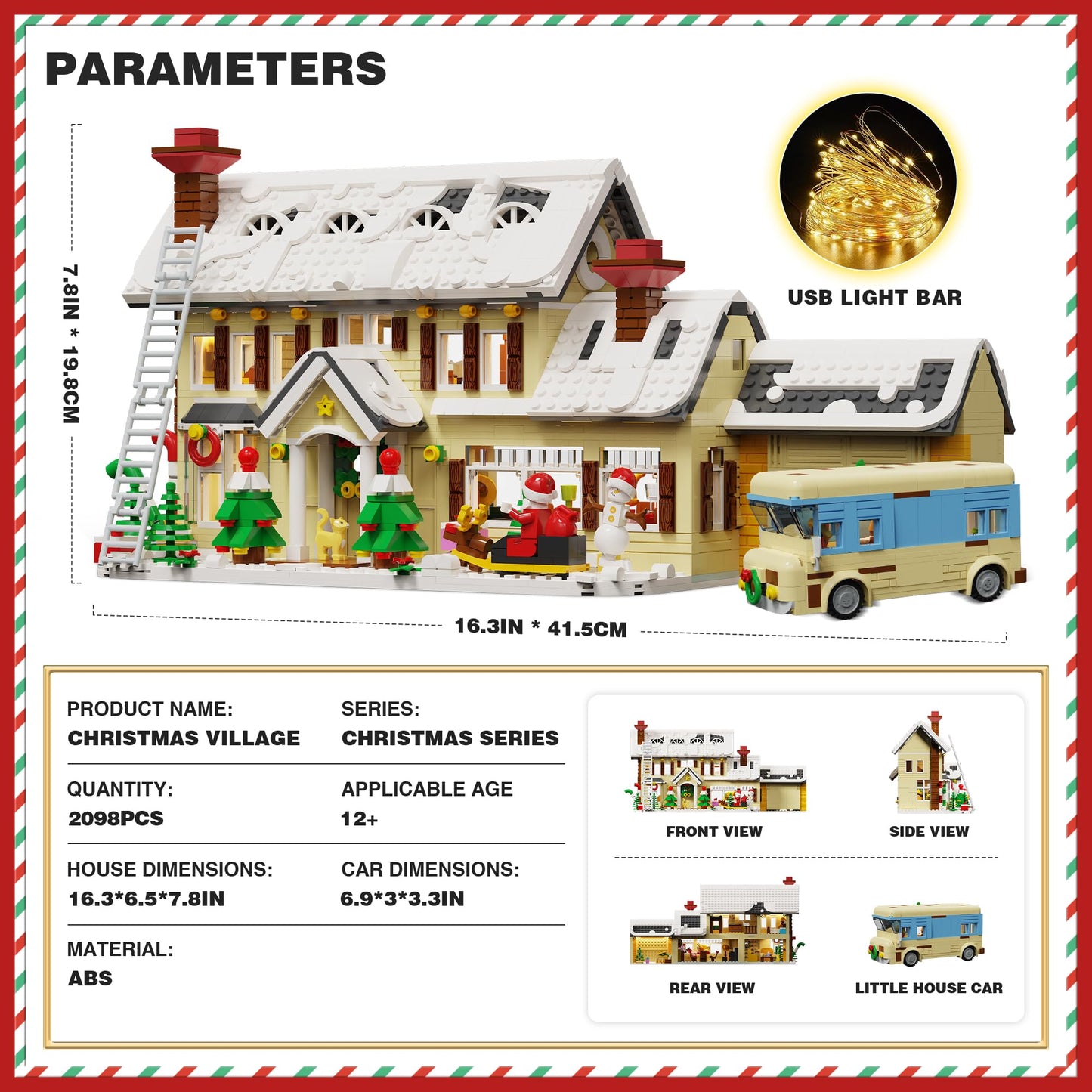 PleyWalden Christmas Village Building Blocks Set with LED Lights, 2098pcs Snow Cabin & Camper Holiday Scene Model Kit, Winter Vacation Building Toy