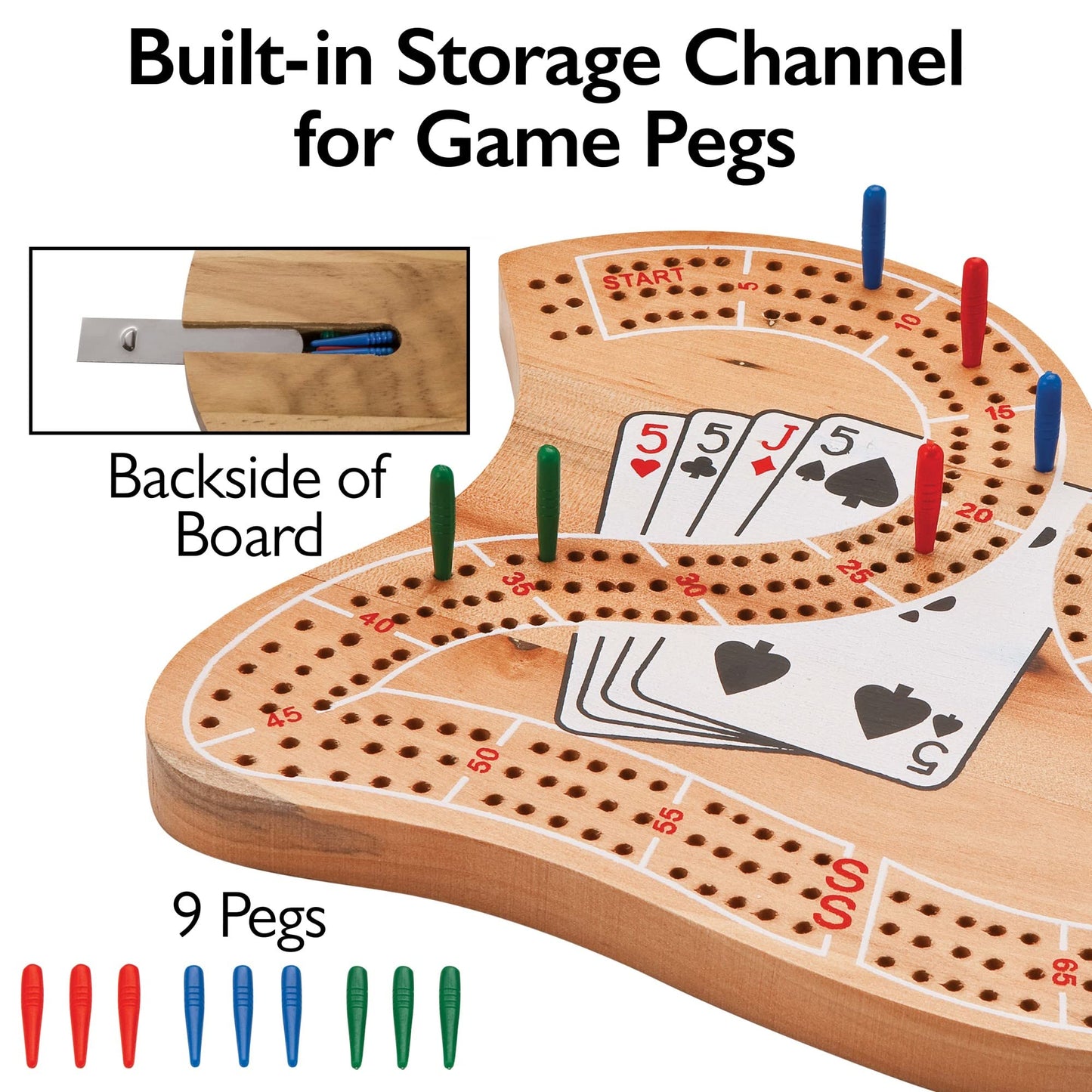 Mainstreet Classics Wooden 29" Cribbage Board Game Set for 2-4 Players