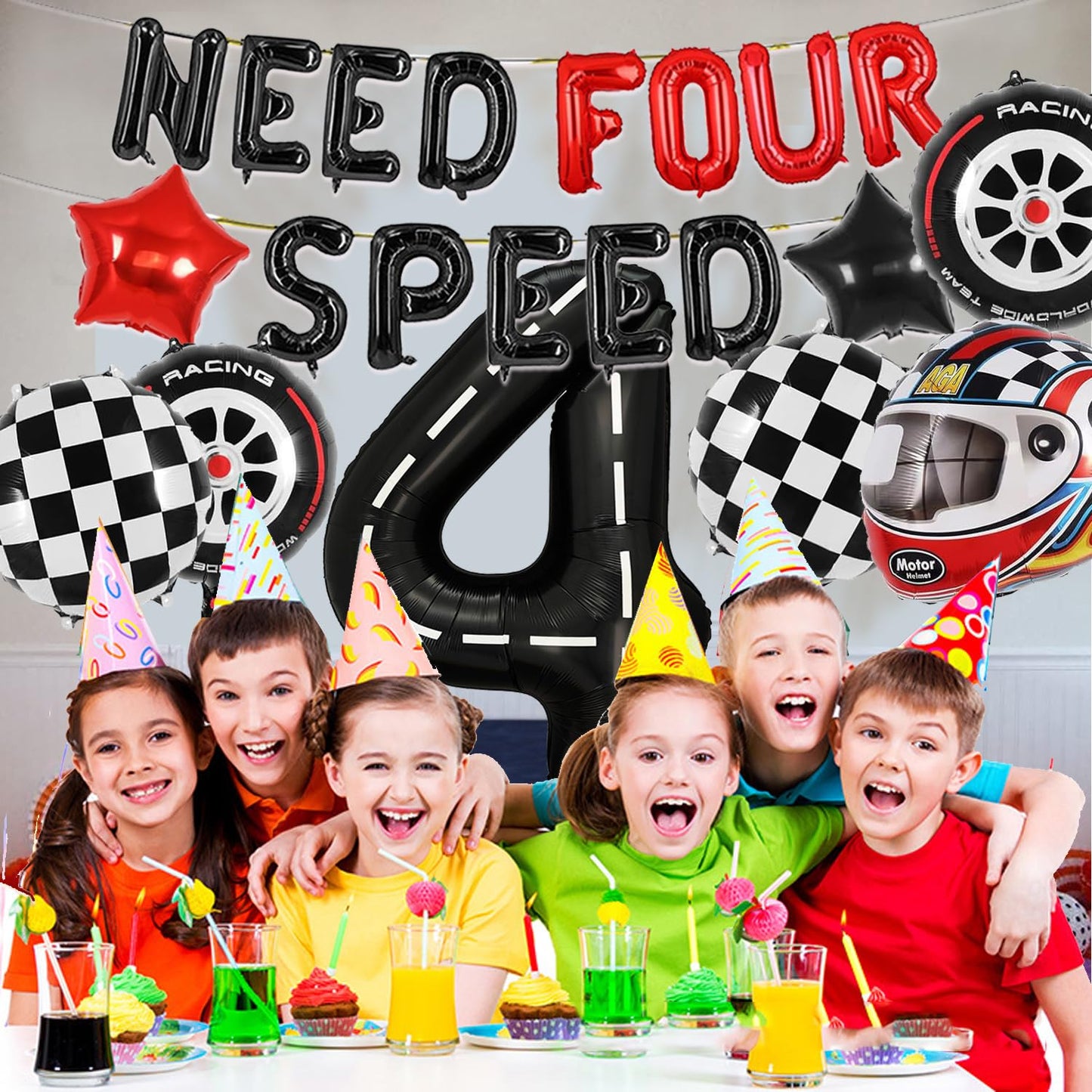 Need Four Speed Birthday Decoration Need Four Speed Balloons Backdrop Racing Car 4th Birthday Decoration Boys Race Car Themed 4th Bday Party Supplies