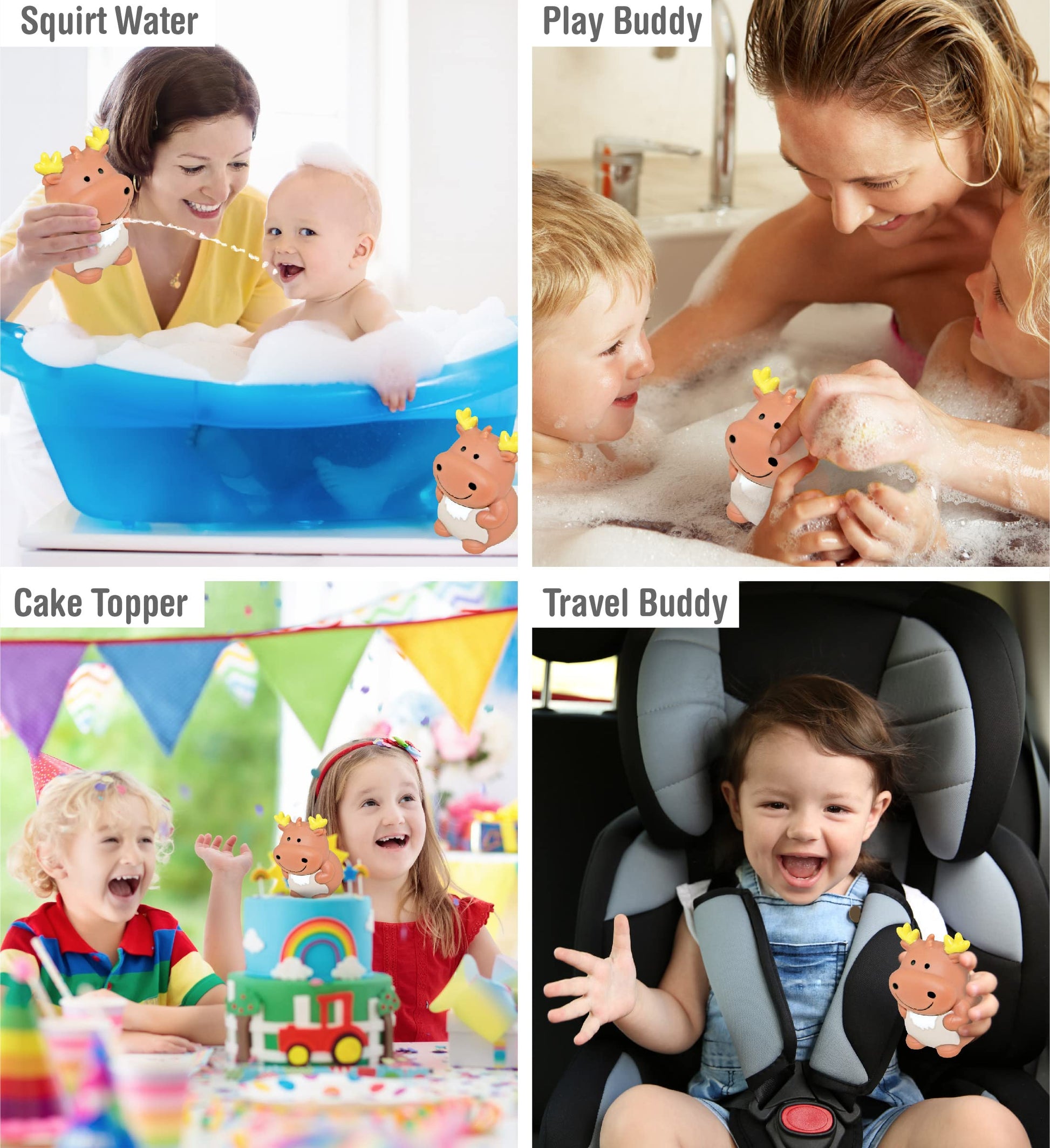 DolliBu Moose Bath Buddy Squirter - Floating Moose Rubber Bath Toy, Fun Water Squirting Bathtime Play For Toddlers, Cute and Soft Wild Life Animal Toy