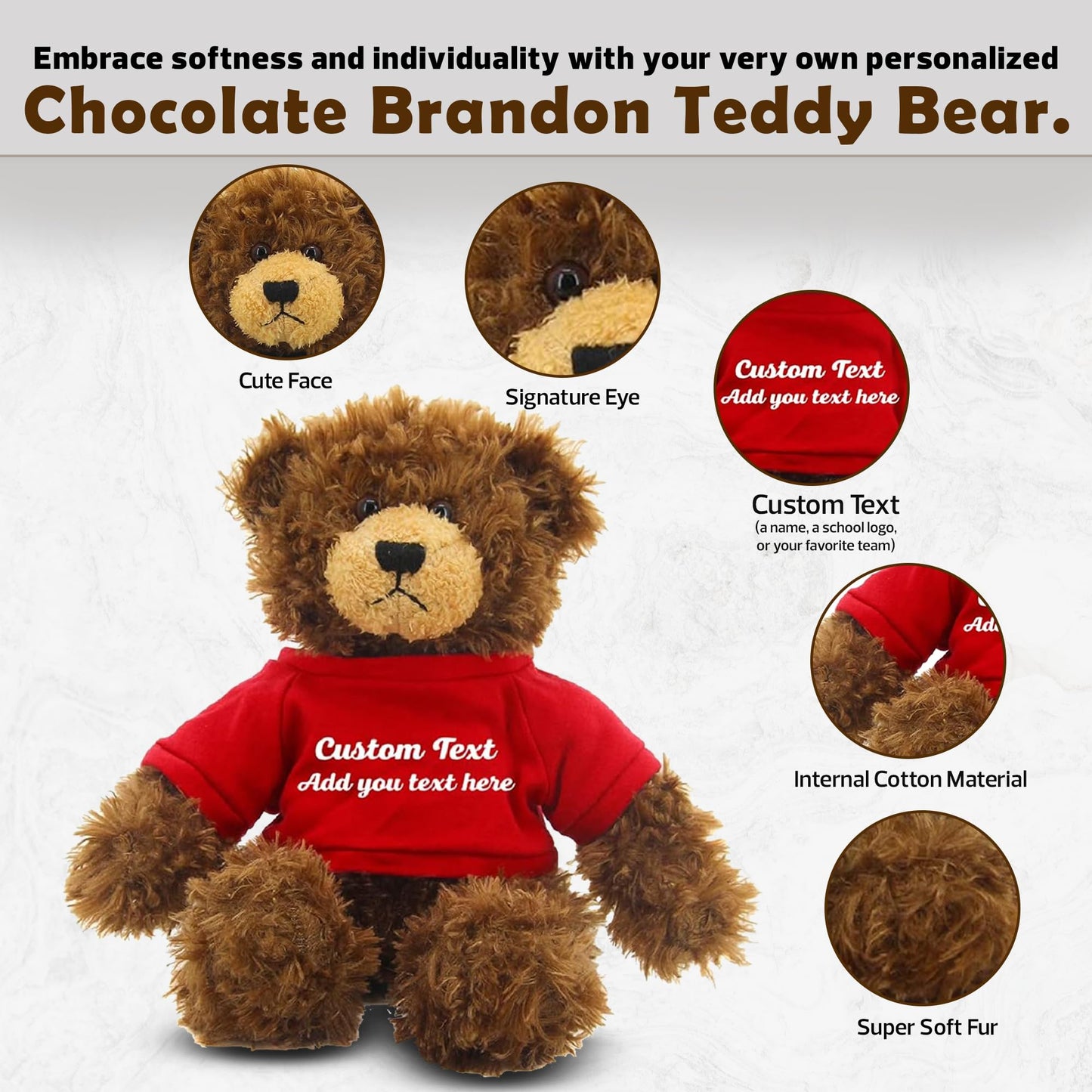 Made By Aliens Customized Chocolate Brandon Bear - 12 inch Personalized Stuffed Bear Plush Toy - Perfect Custom Shirt Bear Gift for Graduation