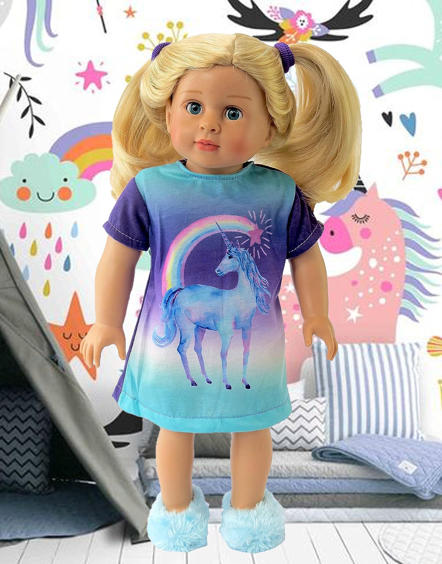 American Fashion World Unicorn Nightgown Pajamas for 18-Inch Dolls | Premium Quality & Trendy Design
