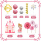19 PCS Princess Cake Topper Castle Cake Decoration with Snowflake and Stars for Princess Birthday Supplies (Pink)