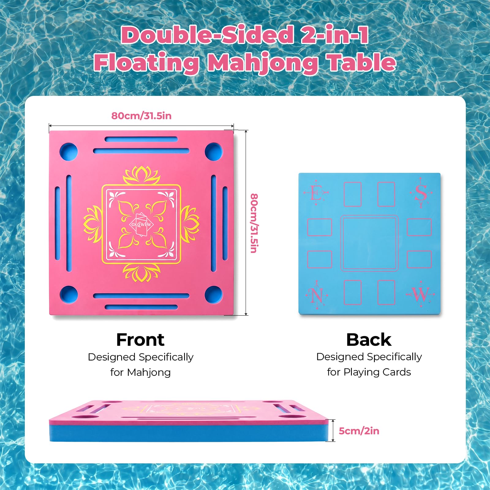 GKQWLW Floating Mahjong Table for Pool, Double-Sided Waterproof Float Game Tray for Mahjong, Poker, Cards, Dominoes Scrabble, Water Game Table