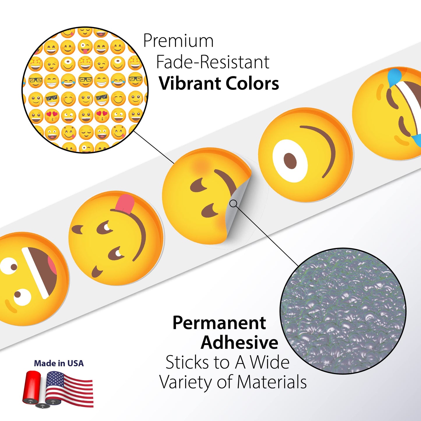 Emoticon Stickers for Kids - 2" Circles Shiny Silver - Smile Stickers for School and Home, Rewards, Parties, and More. Made in The USA by Kenco (2)