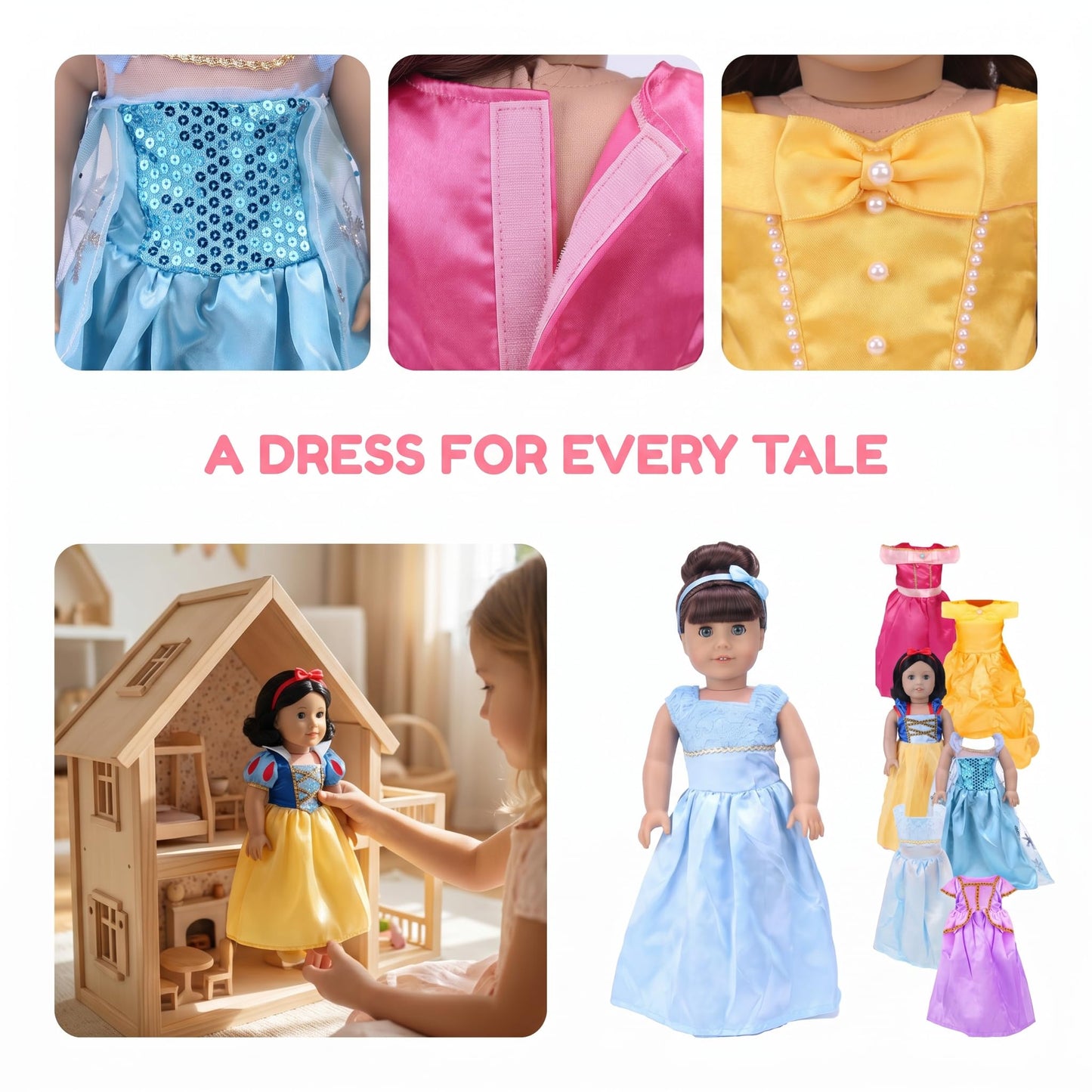 American 18 inch Doll Clothes Accessories -6Sets Different Princess Costume