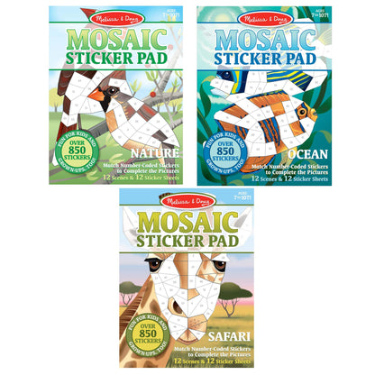Melissa & Doug Mosaic Sticker Pad Bundle Play Set 3-Pack: Safari, Ocean and Nature - 12 Scenes Each