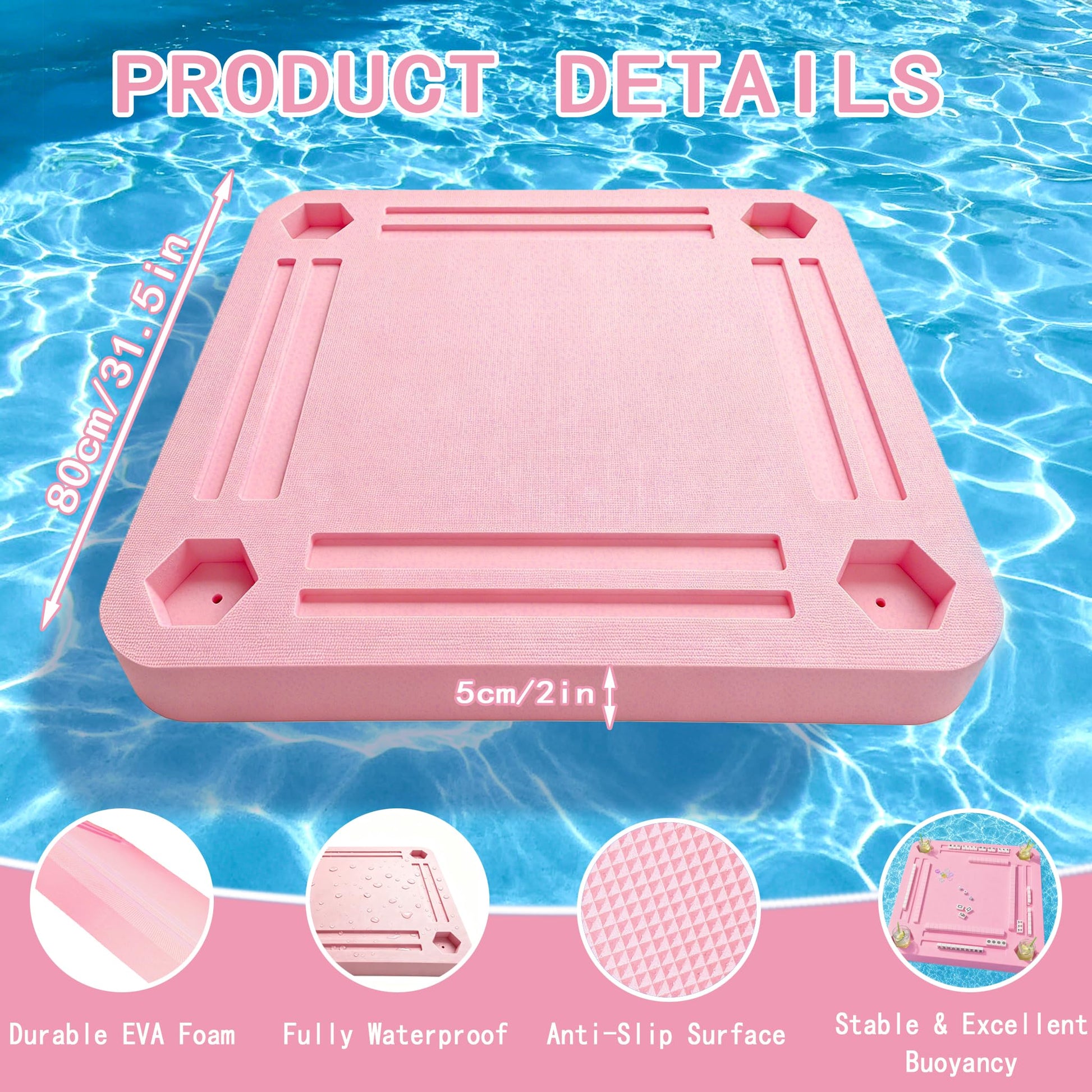 Floating Mahjong Table for Pool - Floating Mahjong Table Tray with Tile Holder and Cup Holder - Waterproof Floating Mahjong Game Table for Swimming