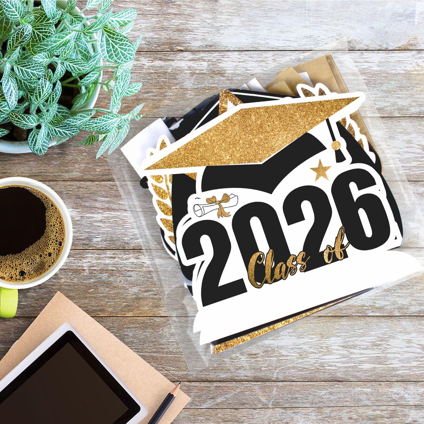 LINGTEER Class of 2026 Graduation Party Decorations - 8Pcs Congrats Grad 2026 School Graduation Table Honeycomb Centerpieces Gift Stand Decorations