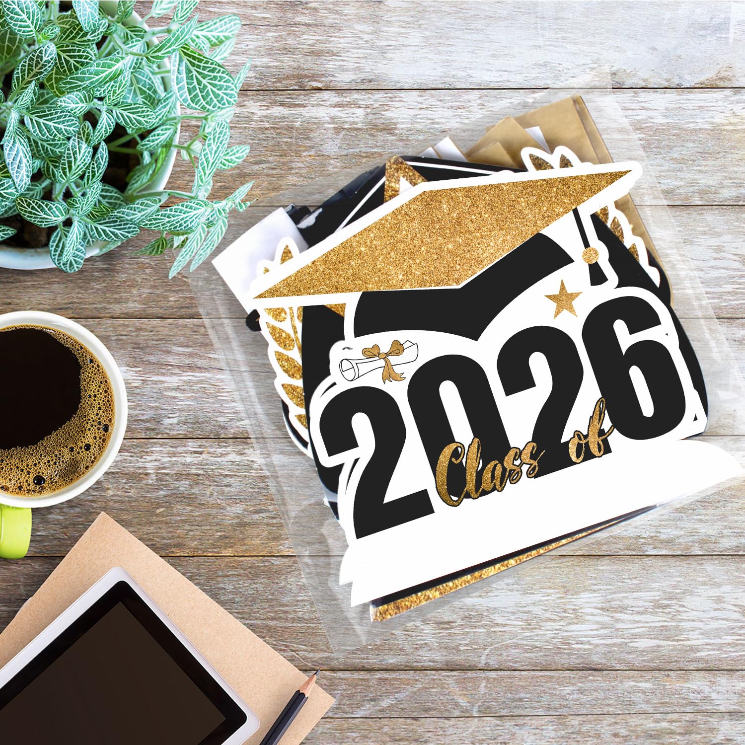 LINGTEER Class of 2026 Graduation Party Decorations - 8Pcs Congrats Grad 2026 School Graduation Table Honeycomb Centerpieces Gift Stand Decorations
