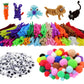 PenVinoo 862 Pieces Art & Craft Supplies Set DIY Activities & Parties Pipe Cleaners Craft Set 200 Pcs Pipe Cleaners 454 Pcs Pom Poms 208 Pcs Wiggle