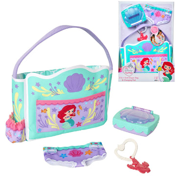 My Disney Nursery Baby Doll Accessories, Ariel Transforming 2-in-1 Diaper Bag & Changing Pad for Dolls Inspired by Disney The Little Mermaid! Pretend