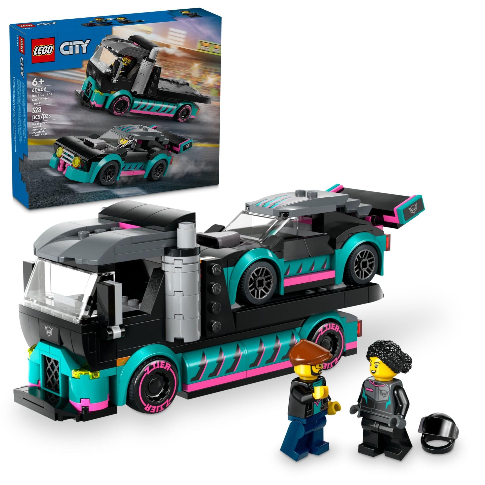 LEGO City Race Car and Car Carrier Truck Building Toys - Pretend Play Toys for Boys & Girls, Ages 6+ Years - Gift for Christmas - W/Racer & Driver