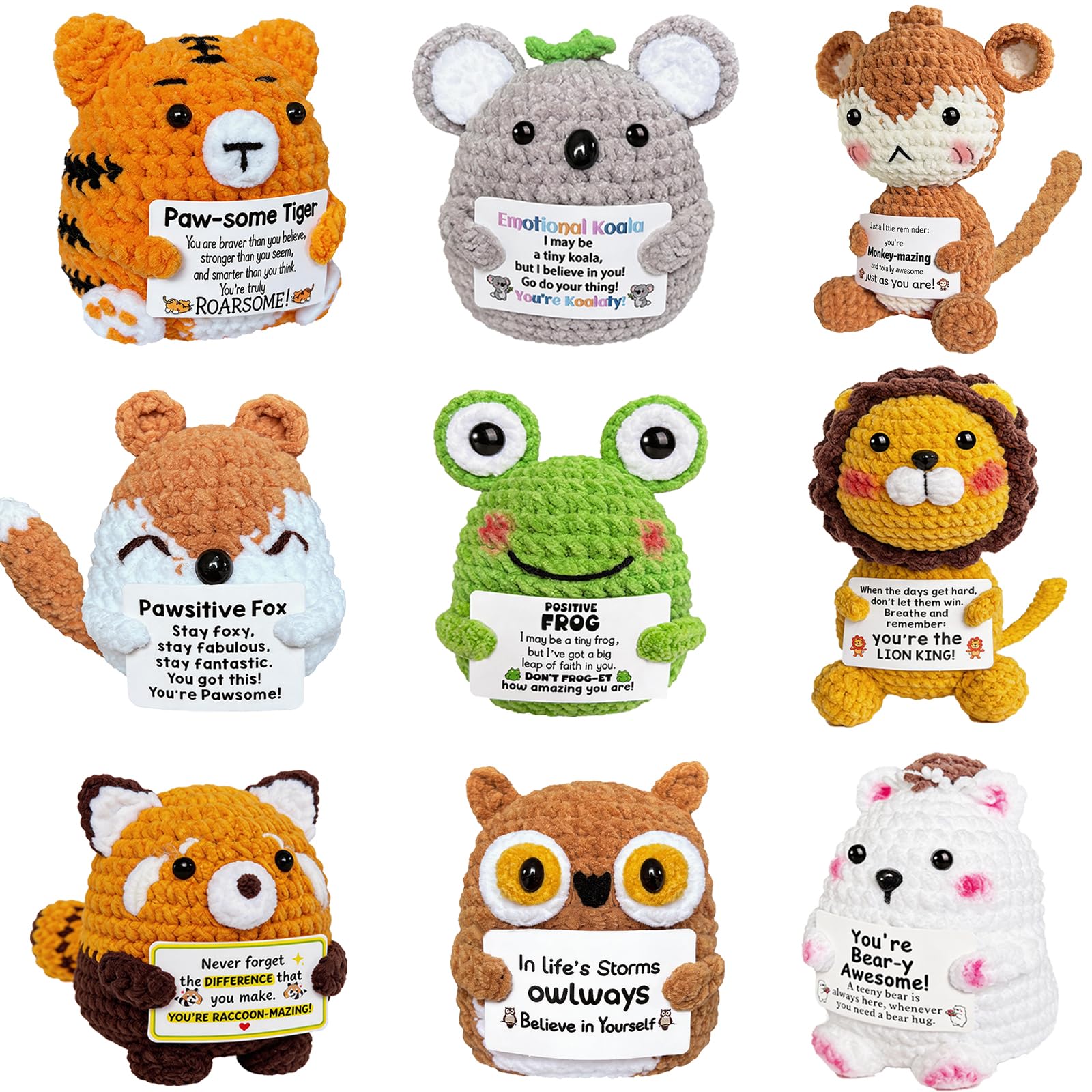 Positive Crochet Animals with Support Messages Knitted Plush Stuffed Animal Bulk Inspiration Gifts for Men Women Teens Teacher Small Ends of School
