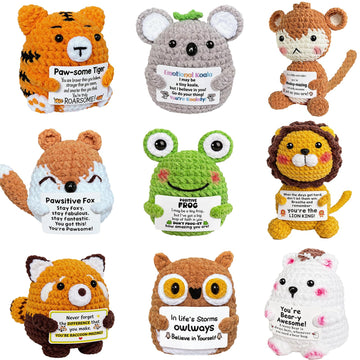 Positive Crochet Animals with Support Messages Knitted Plush Stuffed Animal Bulk Inspiration Gifts for Men Women Teens Teacher Small Ends of School