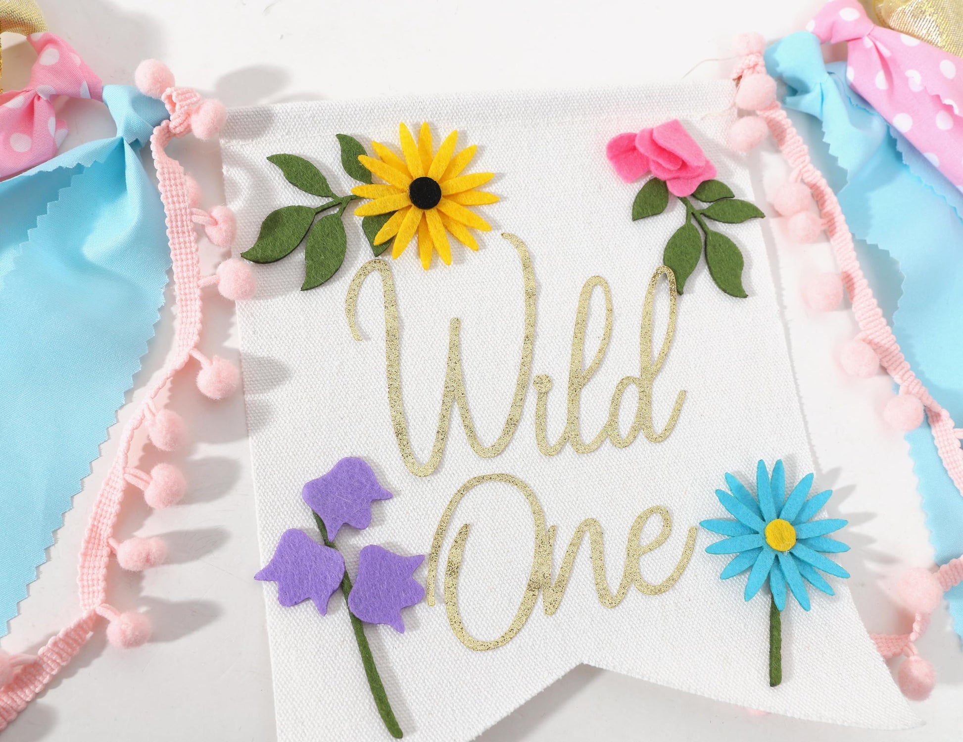 Wild flower High Chair Banner - Girls WildOne 1st Birthday Decoration, Floral Theme Highchair Banner, Our Little Wild flower Is Turning One Birthday