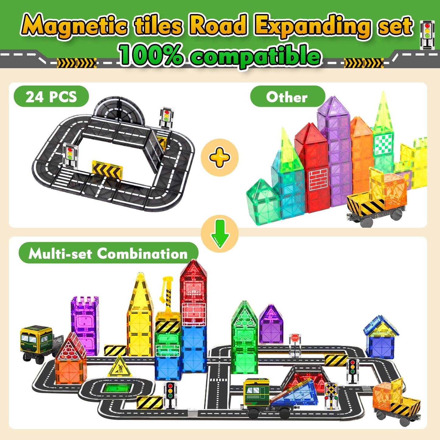 Magnetic Tiles Road Expansion Set for 3+ Year Old Boys & Girls