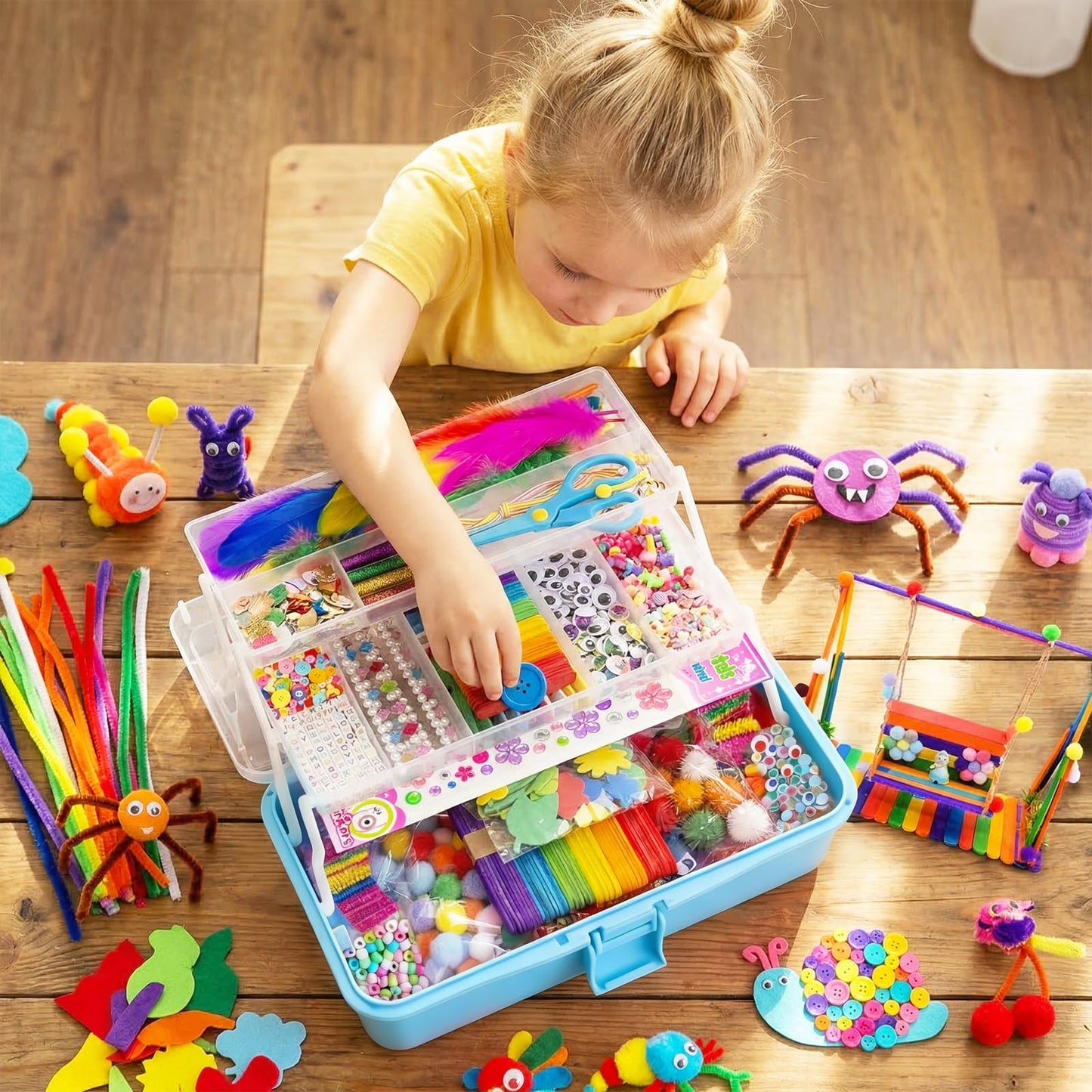 Bobbie Art Arts and Crafts Supplies for Kids- Ultimate Crafting Supply Carboodle in Portable 3 Layered Plastic Art Art Crafting Kit Birthday Gifts