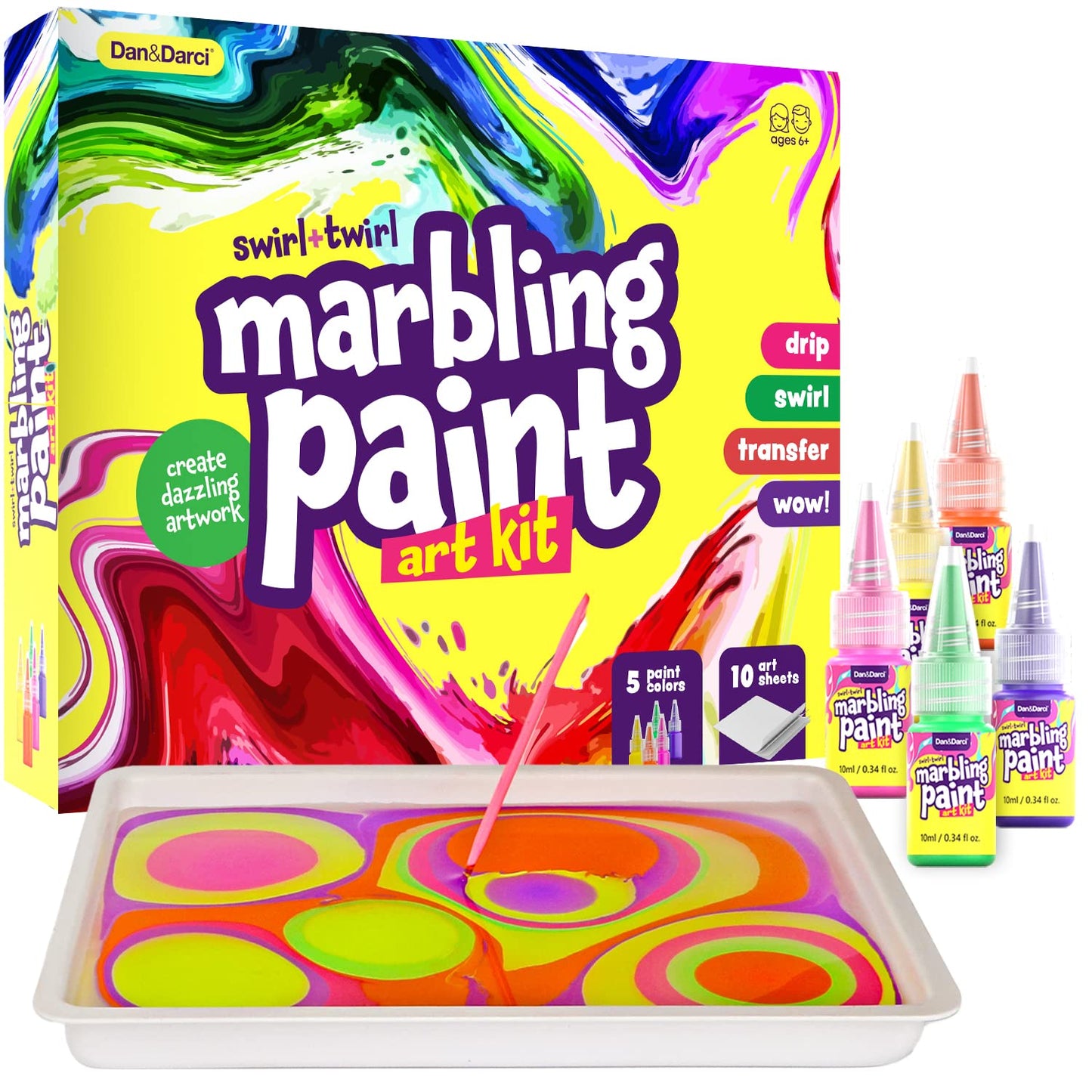 Dan&Darci Marbling Paint Art Kit for Kids - Arts & Crafts Gifts for Girls & Boys Ages 6-12 Years Old - Craft Kits Set - Gift Ideas Activities Toys Age
