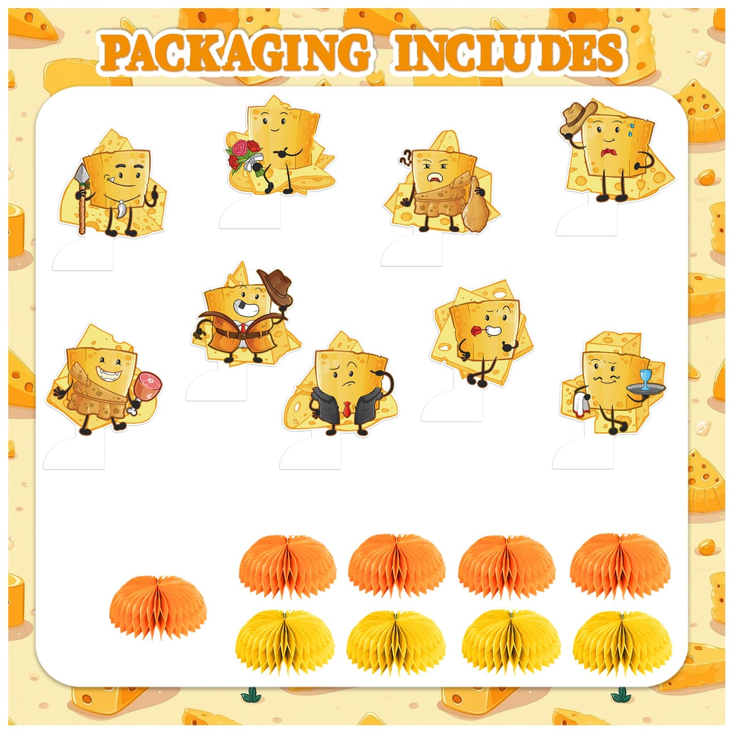 9 PCS Cheese Honeycomb Centerpieces Table Decorations Cheese Table Centerpieces for Cheese Party Supplies Cheese Birthday Party Decorations