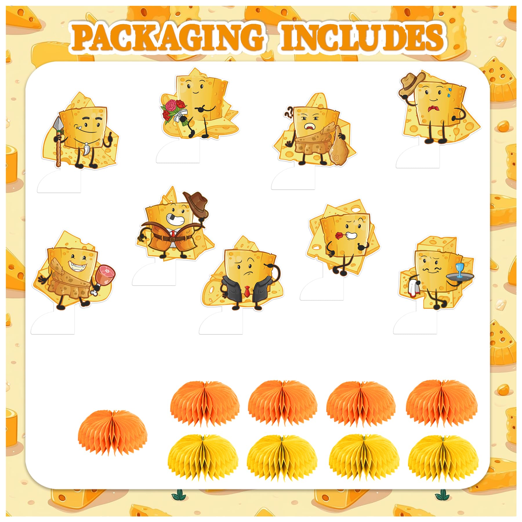 9 PCS Cheese Honeycomb Centerpieces Table Decorations Cheese Table Centerpieces for Cheese Party Supplies Cheese Birthday Party Decorations
