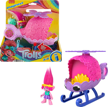 Fisher-Price Imaginext DreamWorks Trolls Toys Poppy's Copter, Helicopter & Figure Playset for Pretend Play Kids Ages 3+ Years