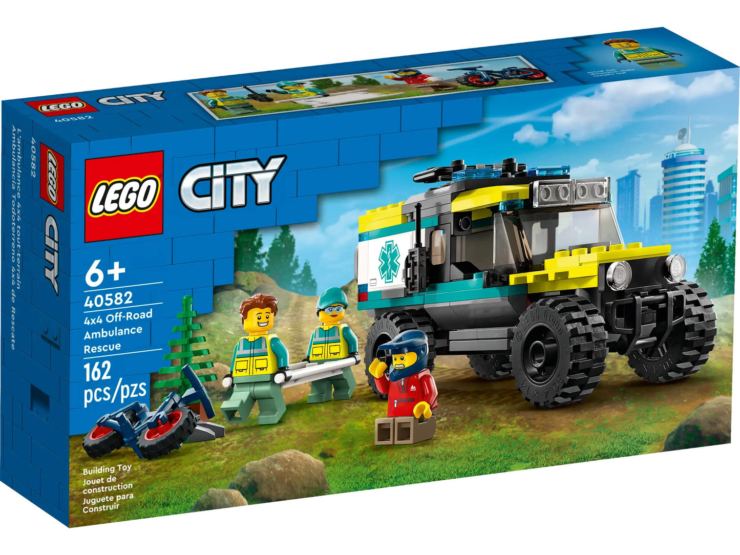 LEGO 40582 City 4x4 Off-Road Ambulance Rescue Limited Edition 2023 Set 6+ 162 Pieces with Cool Off-Road Vehicle and 3 Minfigures, Yellow Green and Red