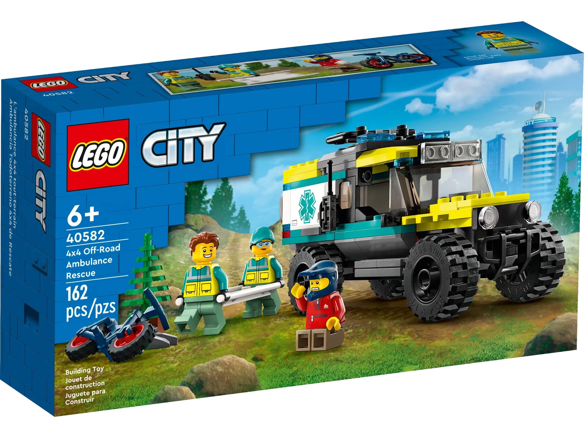 LEGO 40582 City 4x4 Off-Road Ambulance Rescue Limited Edition 2023 Set 6+ 162 Pieces with Cool Off-Road Vehicle and 3 Minfigures, Yellow Green and Red