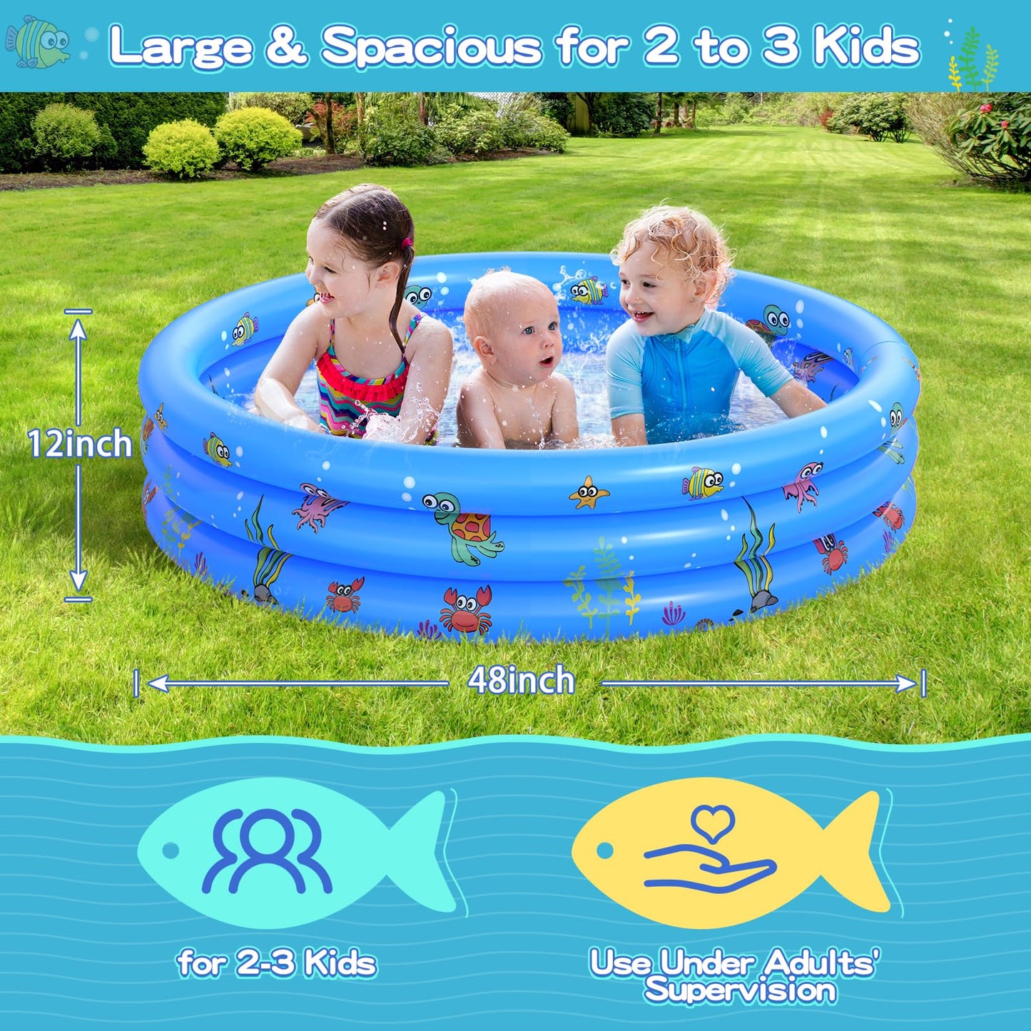 Garden Round Inflatable Baby Swimming Pool, Portable Inflatable Child/Children Little Pump Pool,Kiddie Paddling Pool Indoor&Outdoor Toddler Water Game