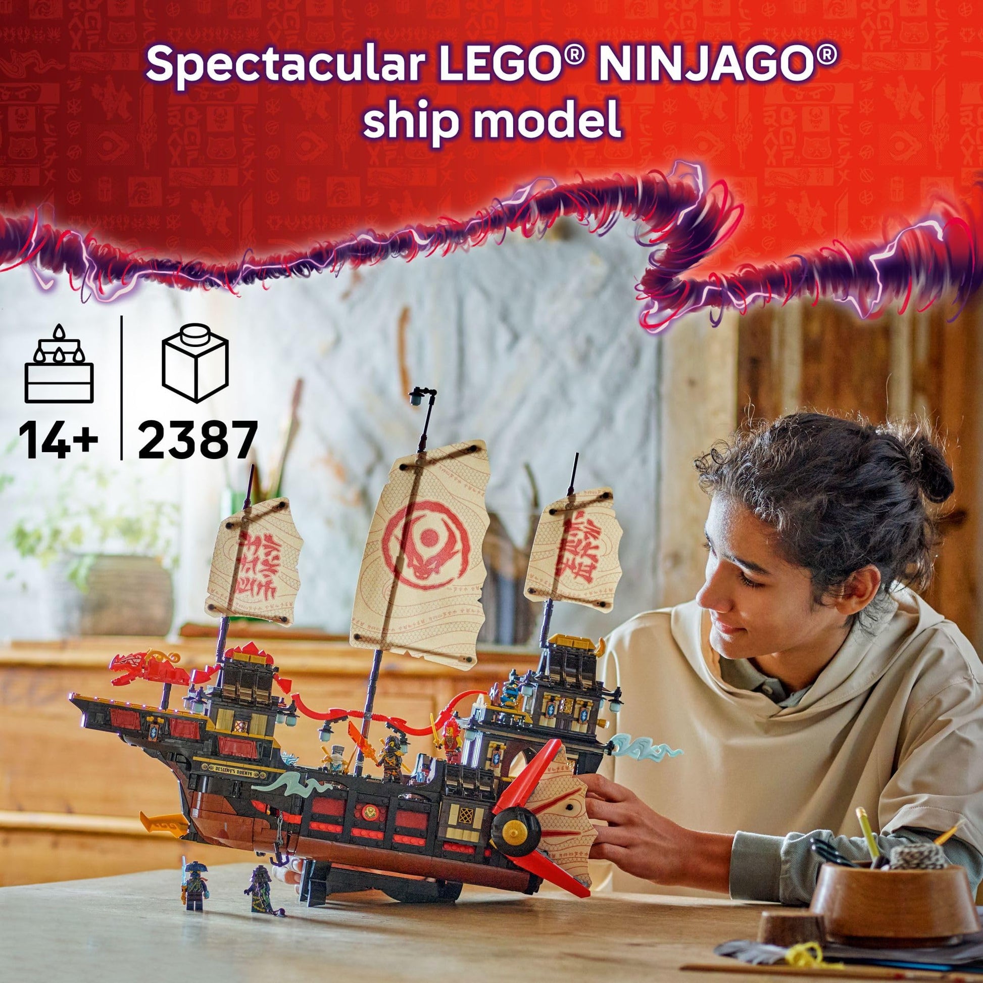 LEGO NINJAGO The Temple Bounty Building Toy - Multi-Level Boat W/6 Ninja Toy Minifigures for Kids, Ages 14+ - Model Building Kit with Display Stand -