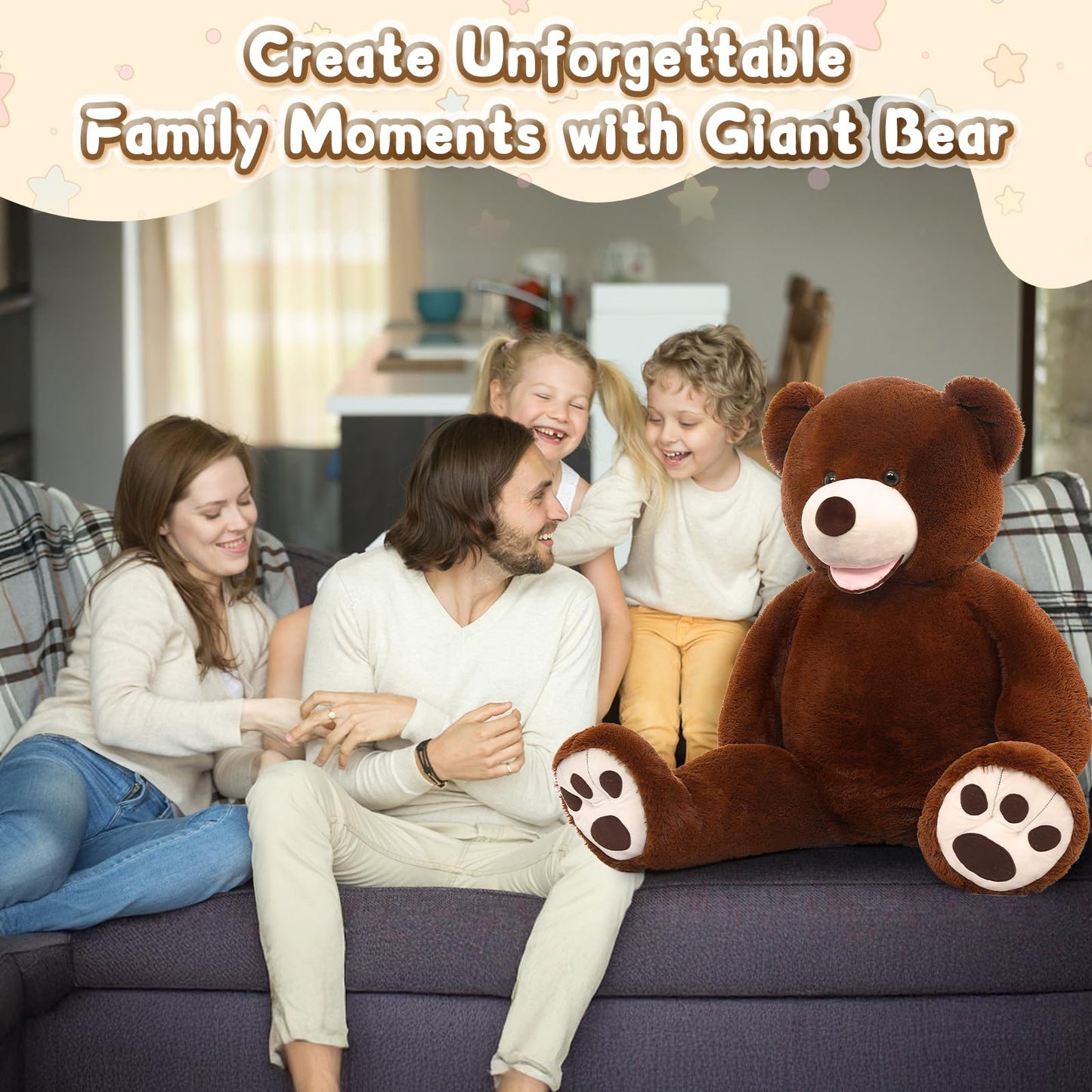 MorisMos Smile Giant Teddy Bear, 51inch Large Stuffed Bears with Big Footprints, Big Stuffed Animals Cuddly Plush Gifts for Girlfriends, Boyfriend