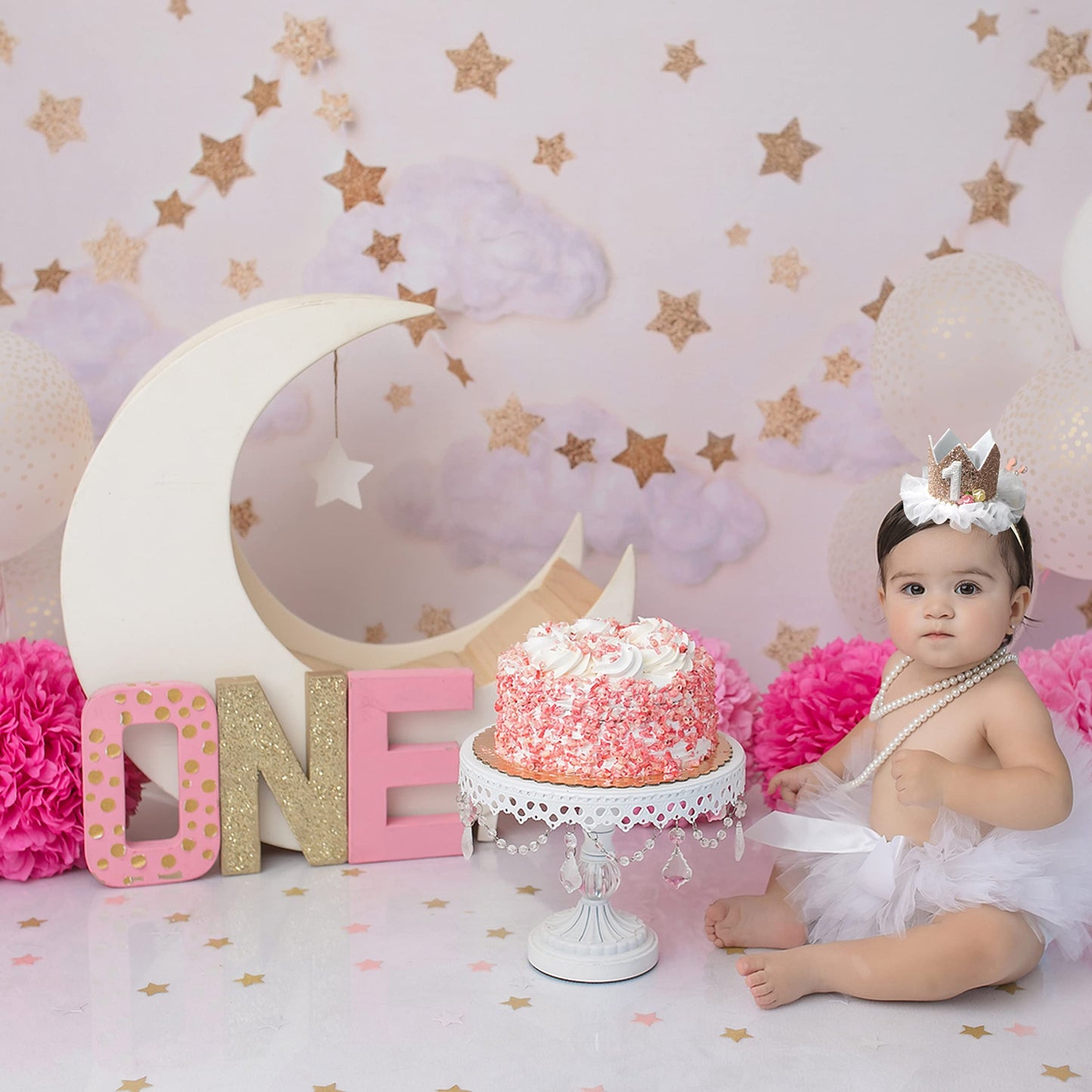 Agkvw Crown for Girls' First Birthday, Rose Gold 1st Birthday Hat, Flower Tutu Crown, Cake Smash Props, Decorations for Girls