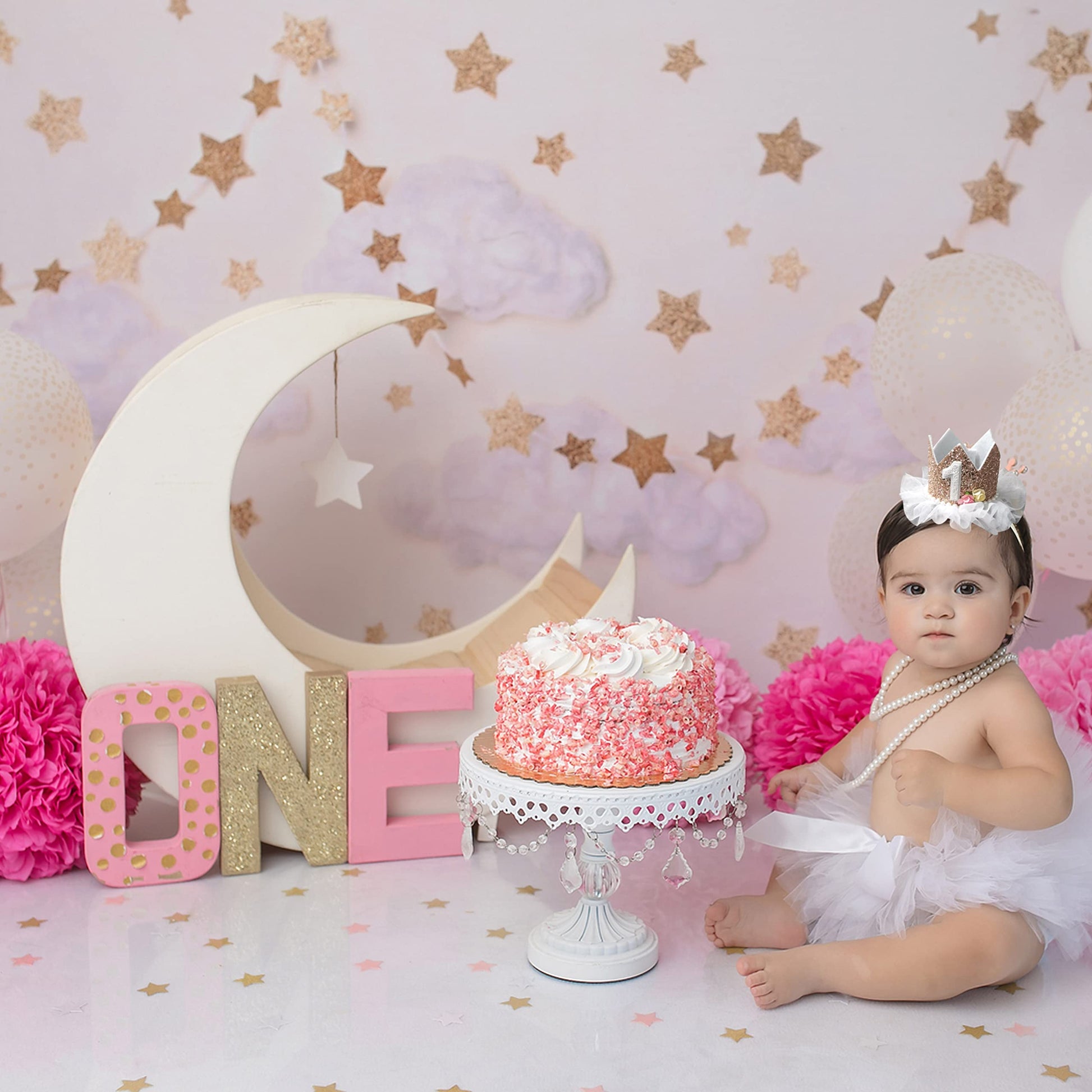 Agkvw Crown for Girls' First Birthday, Rose Gold 1st Birthday Hat, Flower Tutu Crown, Cake Smash Props, Decorations for Girls