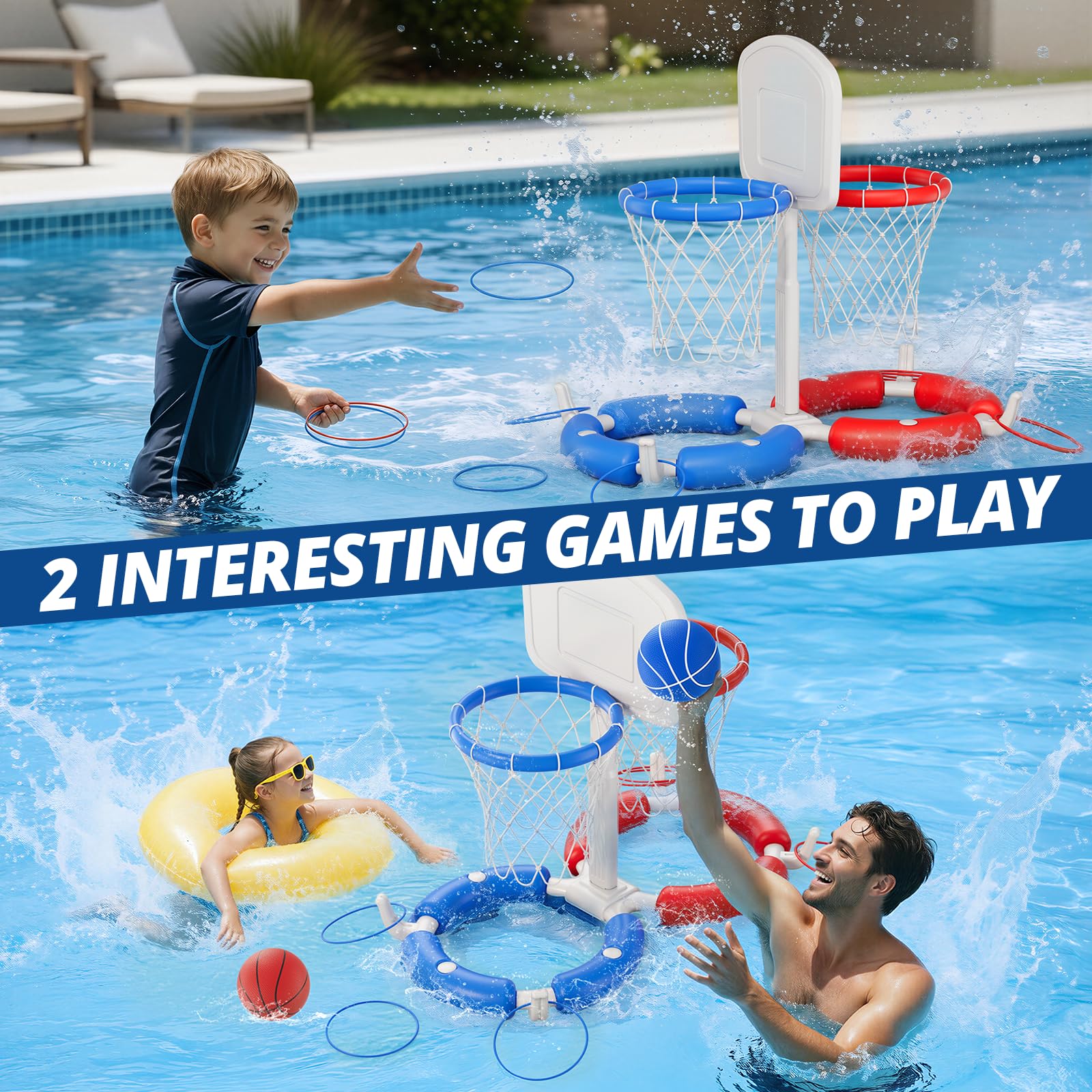 HYES Double Floating Pool Basketball Hoop with Backboard