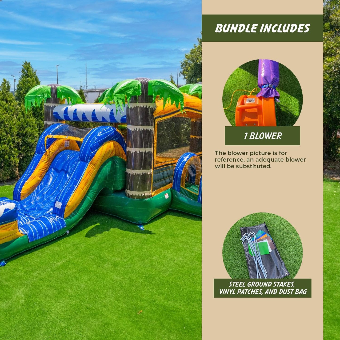 XJUMP 26ft Tropical Castle Rental Grade 15oz PVC Bouncer Slide with Pool