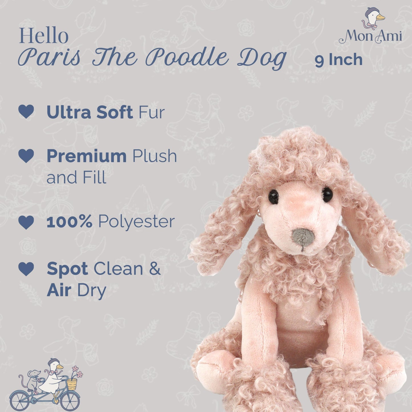MON AMI Paris The Poodle 9-Inch Stuffed Dog, Soft Puppy Plush Toy Gift