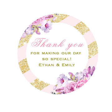 40 Stickers Floral Pink Gold Favor Stickers Personalized