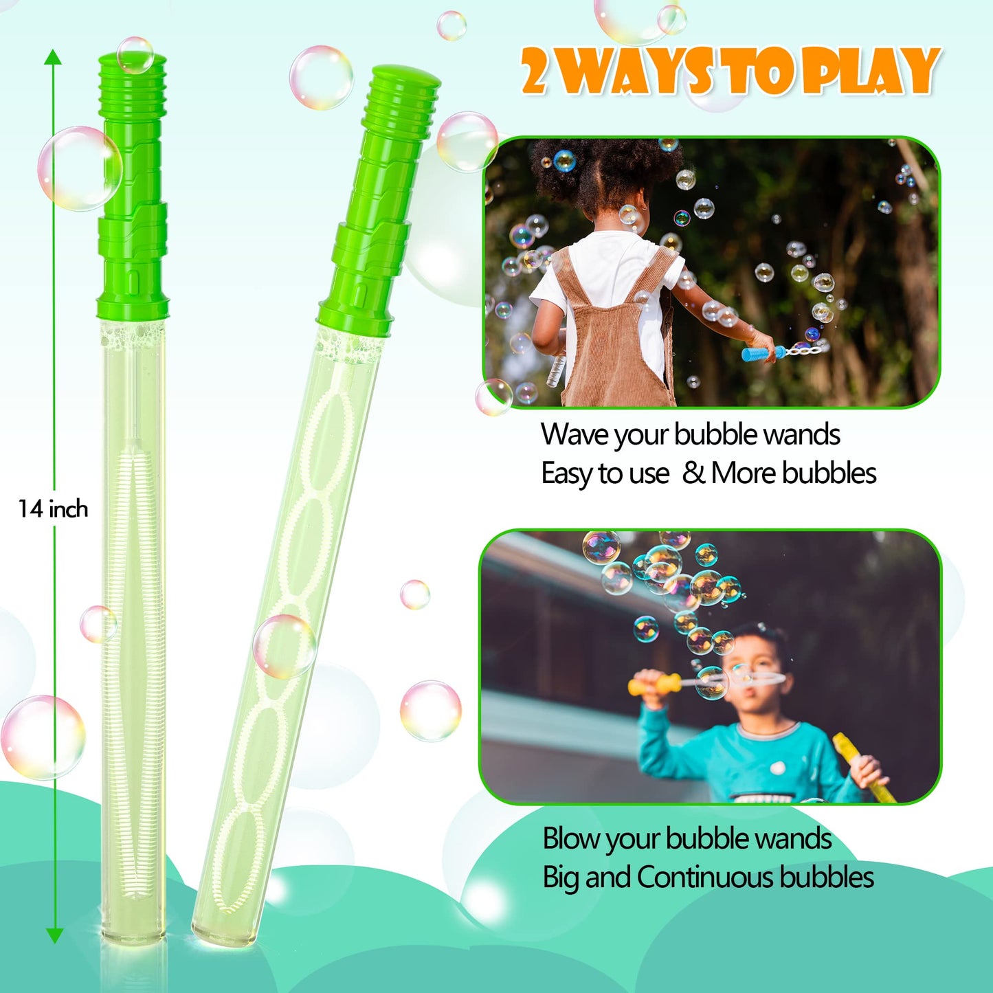 Inscraft 40 Pack 14’’ Big Bubble Wands, 8 Colors Mix Bulk for Summer Toy, Outdoor/Indoor Activity Use, Easter, Birthday, Graduation, Shower, Bubbles