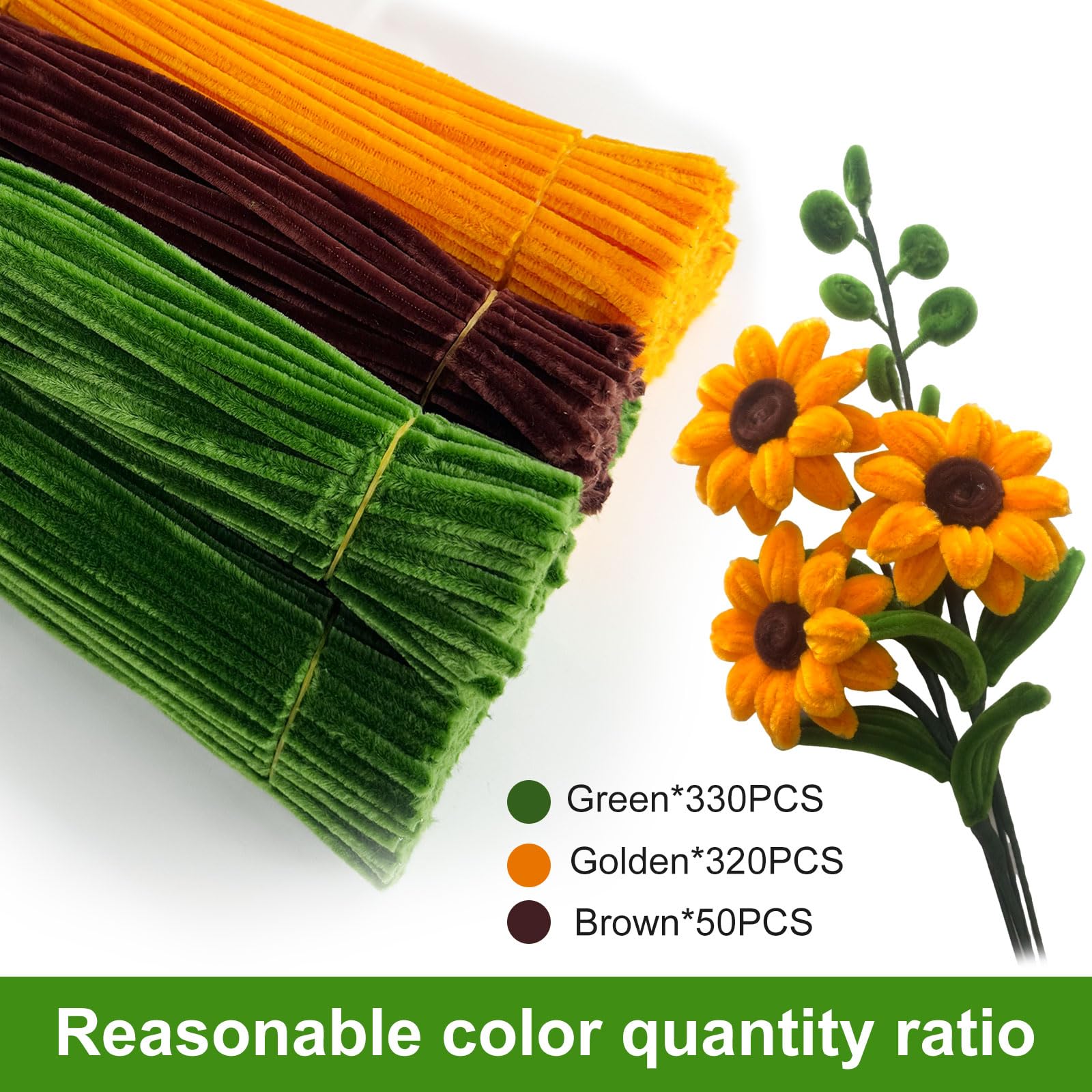 Pipe Cleaners,DIY Flower Bouquet Kit700pcs (Orange,Green,Brown) Sunflower Chenille Stems Kit, Flower Making Craft Materials(32Flowers),Art and Craft