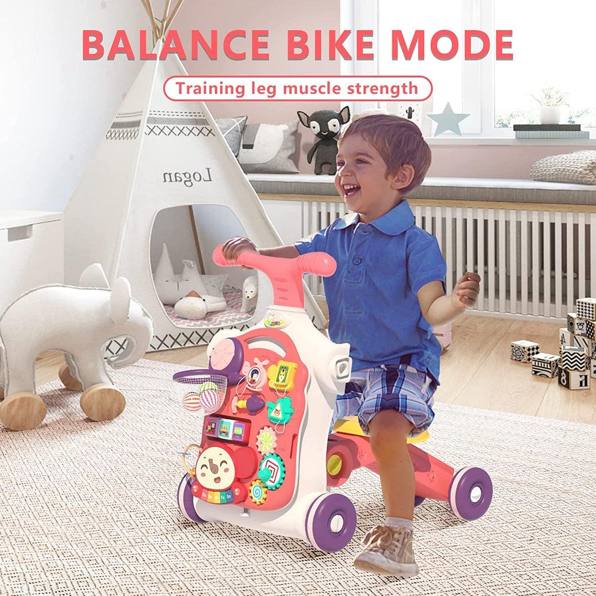 Baby Walker 5 in 1 for Baby Boy, Baby Girl, Push Walkers, Assemble as Scooter/Motorbike/Activity Center/Detachable Panel, Walking Toys for Infants