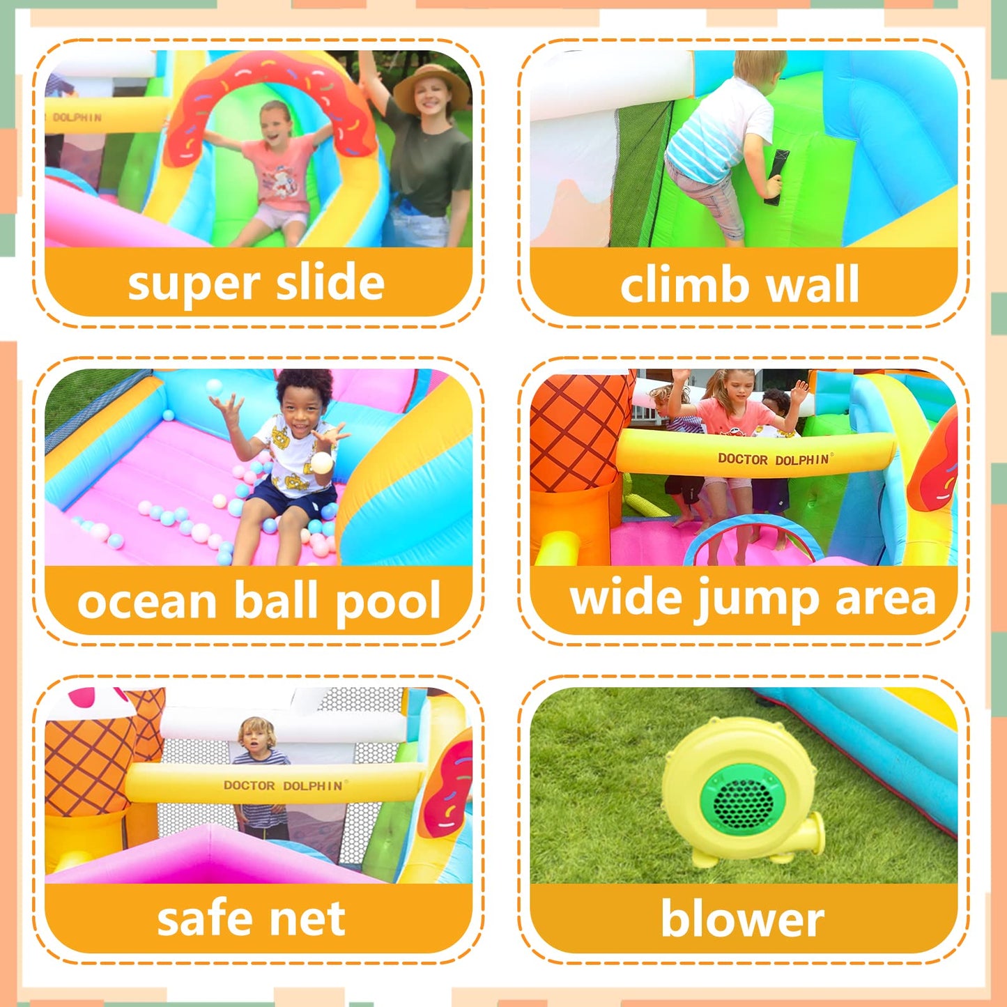Doctor Dolphin Bounce House for Kids, Indoor Bouncy House, Inflatable Bouncy Castle, Kids Bounce House with Slide, Jump House Outdoor for Backyard