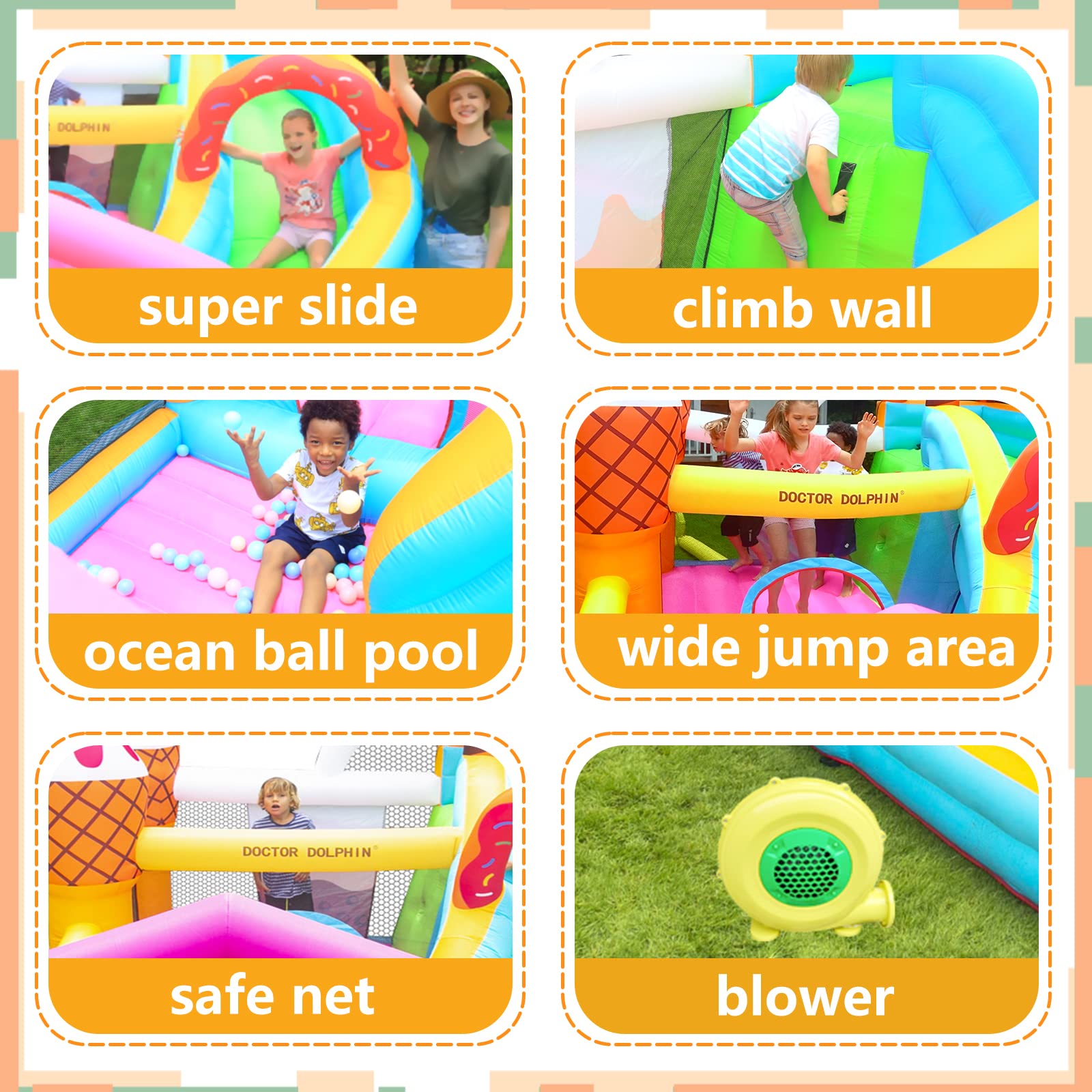 Doctor Dolphin Bounce House for Kids, Indoor Bouncy House, Inflatable Bouncy Castle, Kids Bounce House with Slide, Jump House Outdoor for Backyard