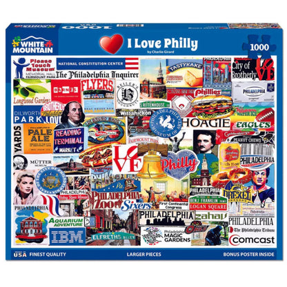White Mountain 1000 Piece Jigsaw Puzzle Philadelphia State, I Love Philly