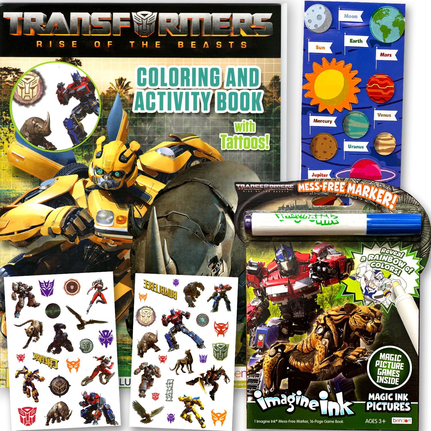 Bendon Transformers Coloring and Activity Set for Kids - Activity Book and Imagine Ink Featuring Optimus Prime, Bumblebee and Rescue Bots